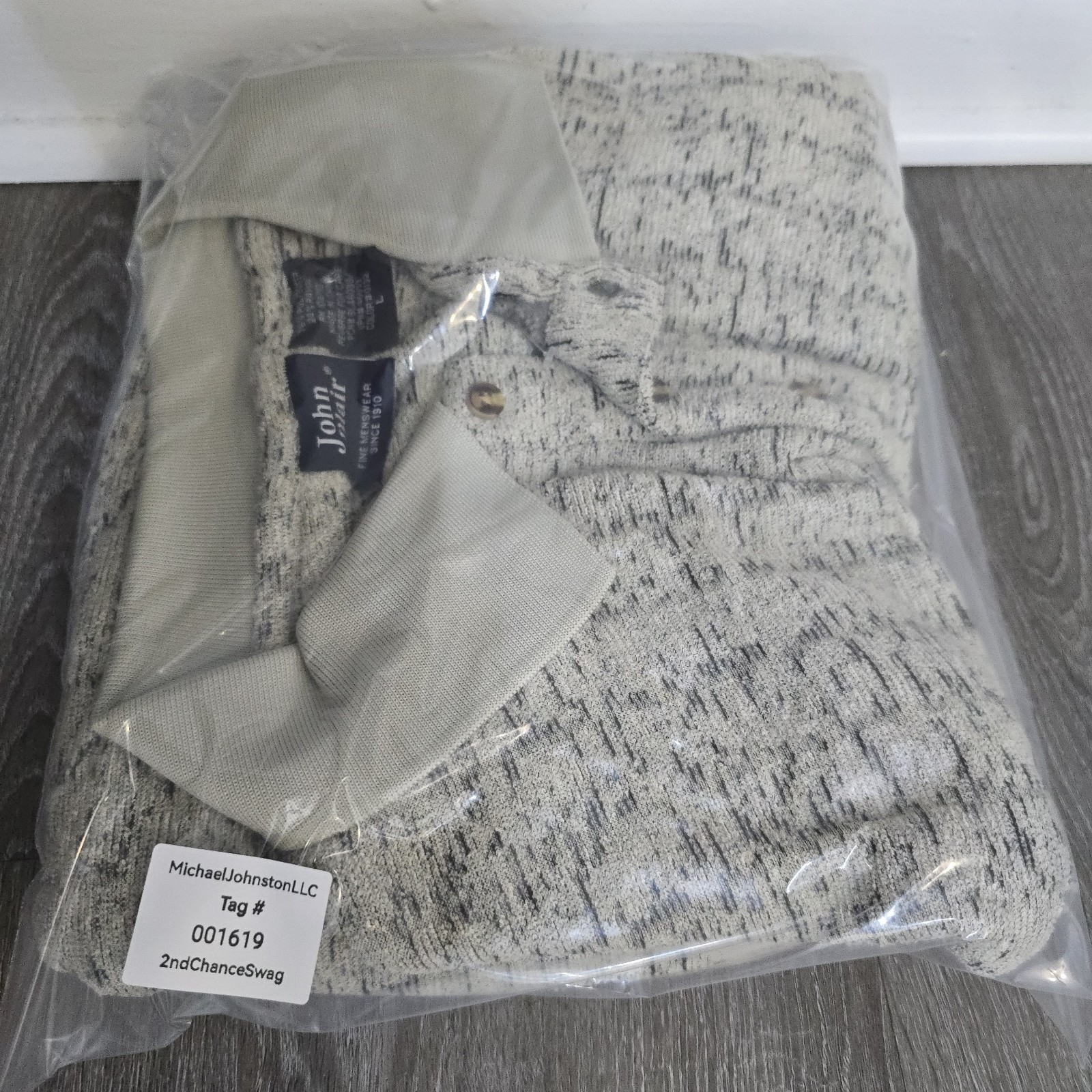 John Blair Fine Menswear Marble Knit Polo Shirt 1/4 Button Collared SoFt Lined L