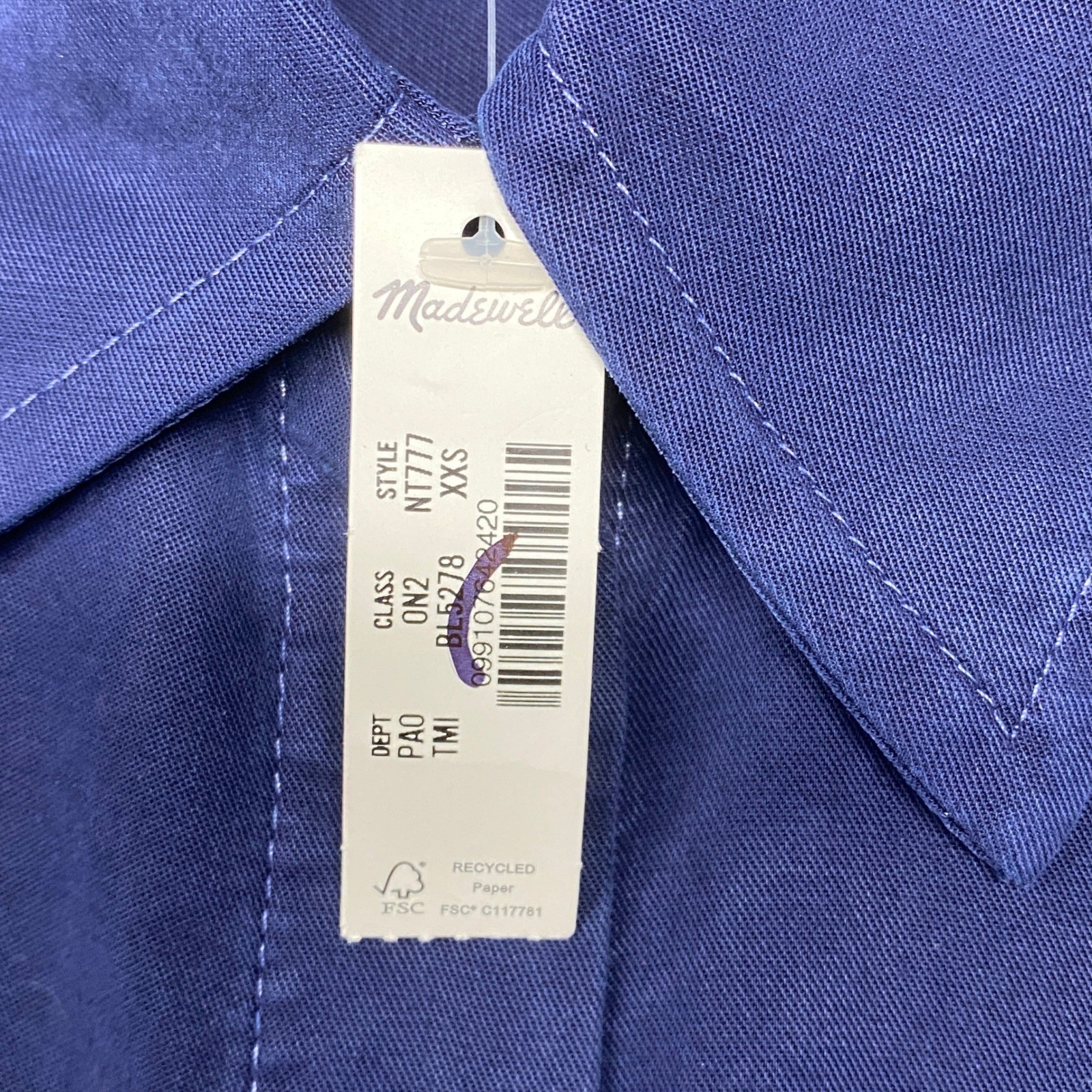 Madewell Top Womens XXS Blue Relaxed Fit Dolman Long Sleeve Button Tencel NT777