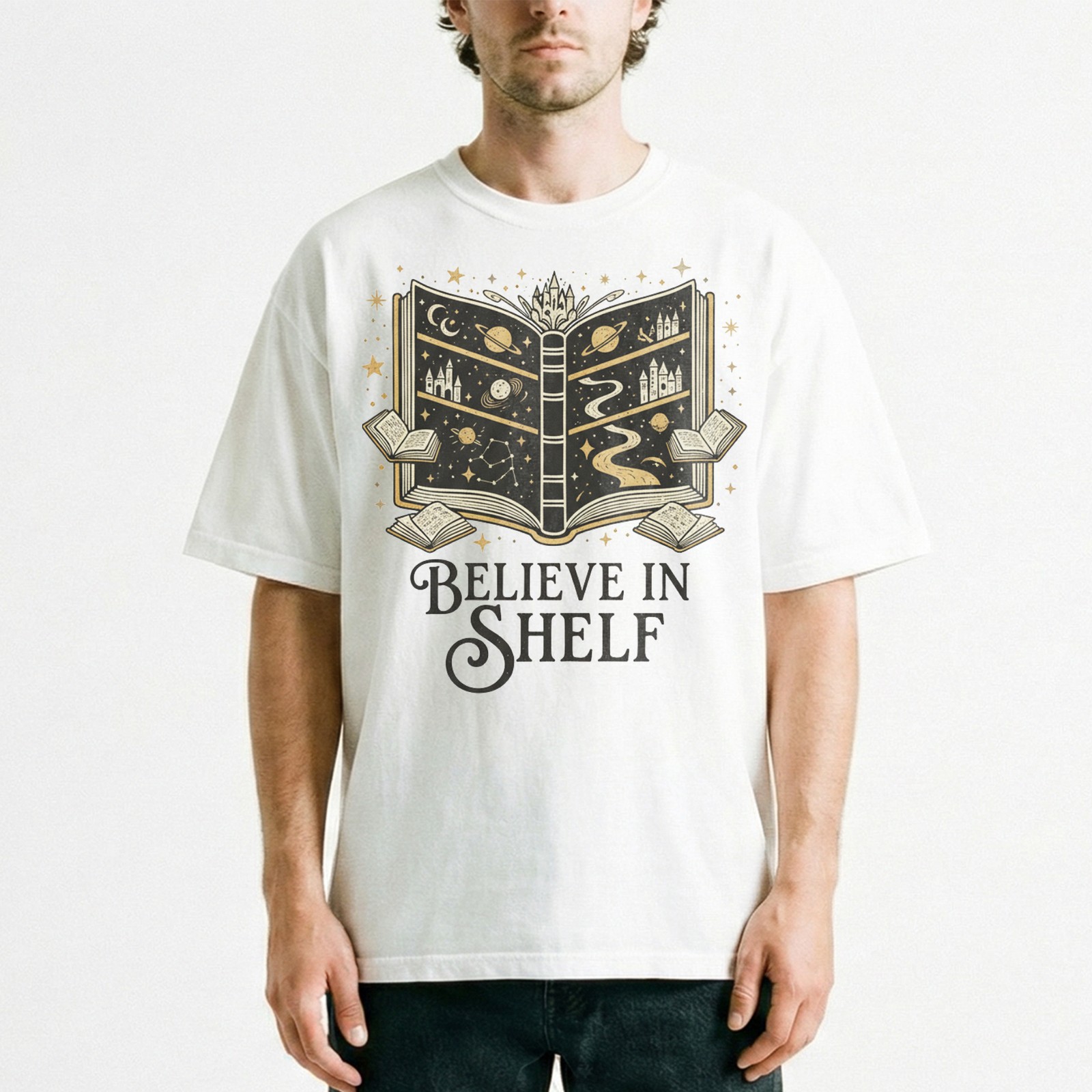 Book Lover Believe In Shelf Tee Vintage Introvert Nerd T-Shirt Gift
