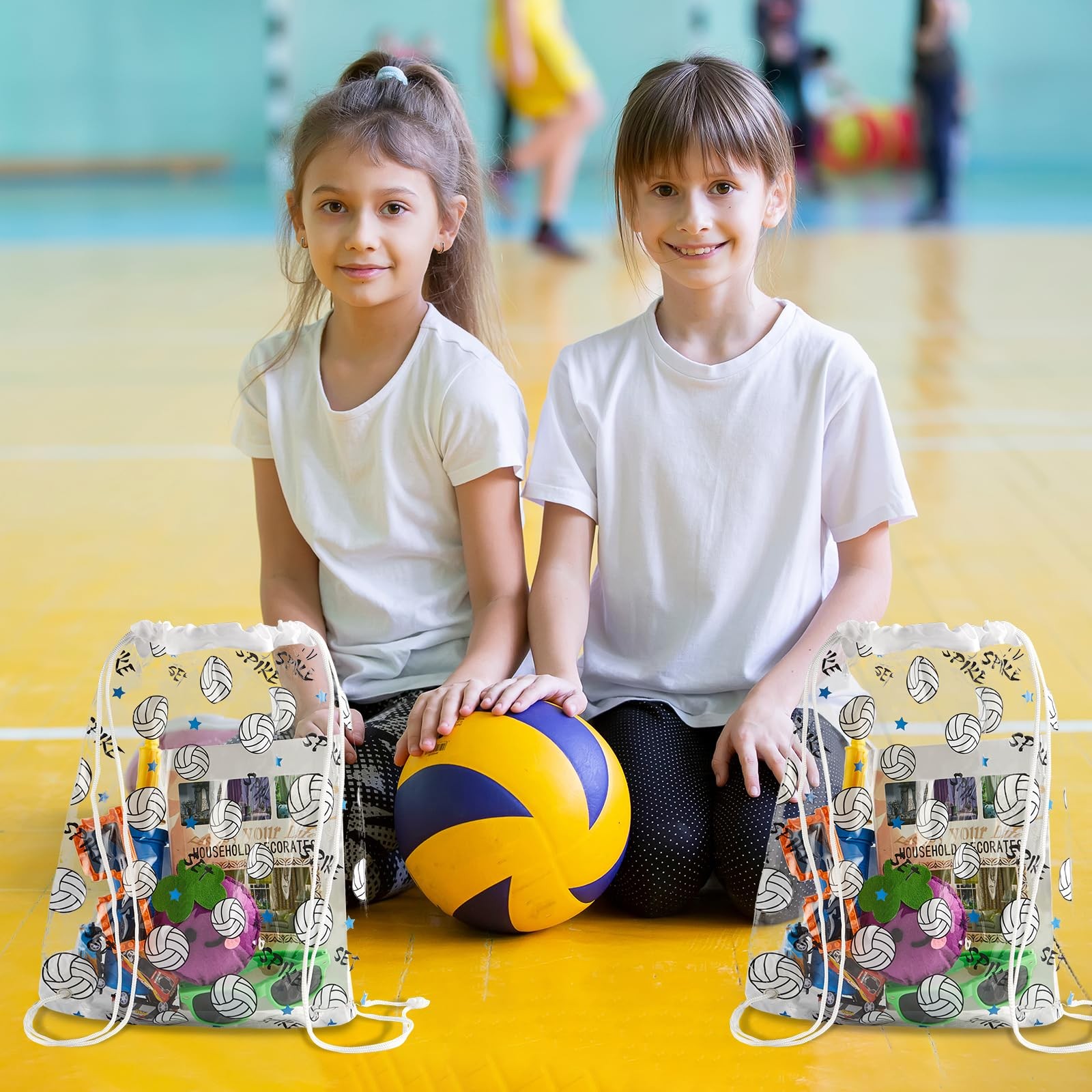 12 Pack Clear Volleyball Drawstring Bags Ball Game Srting Backpacks 17 × 13 I…
