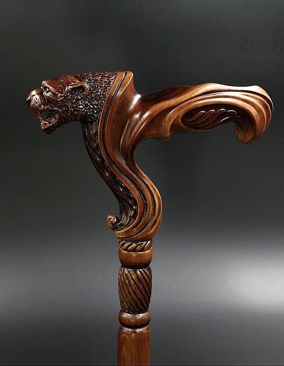 Hand Carved Wooden Walking Cane Panther Head Collectible Gentleman Walking Stick
