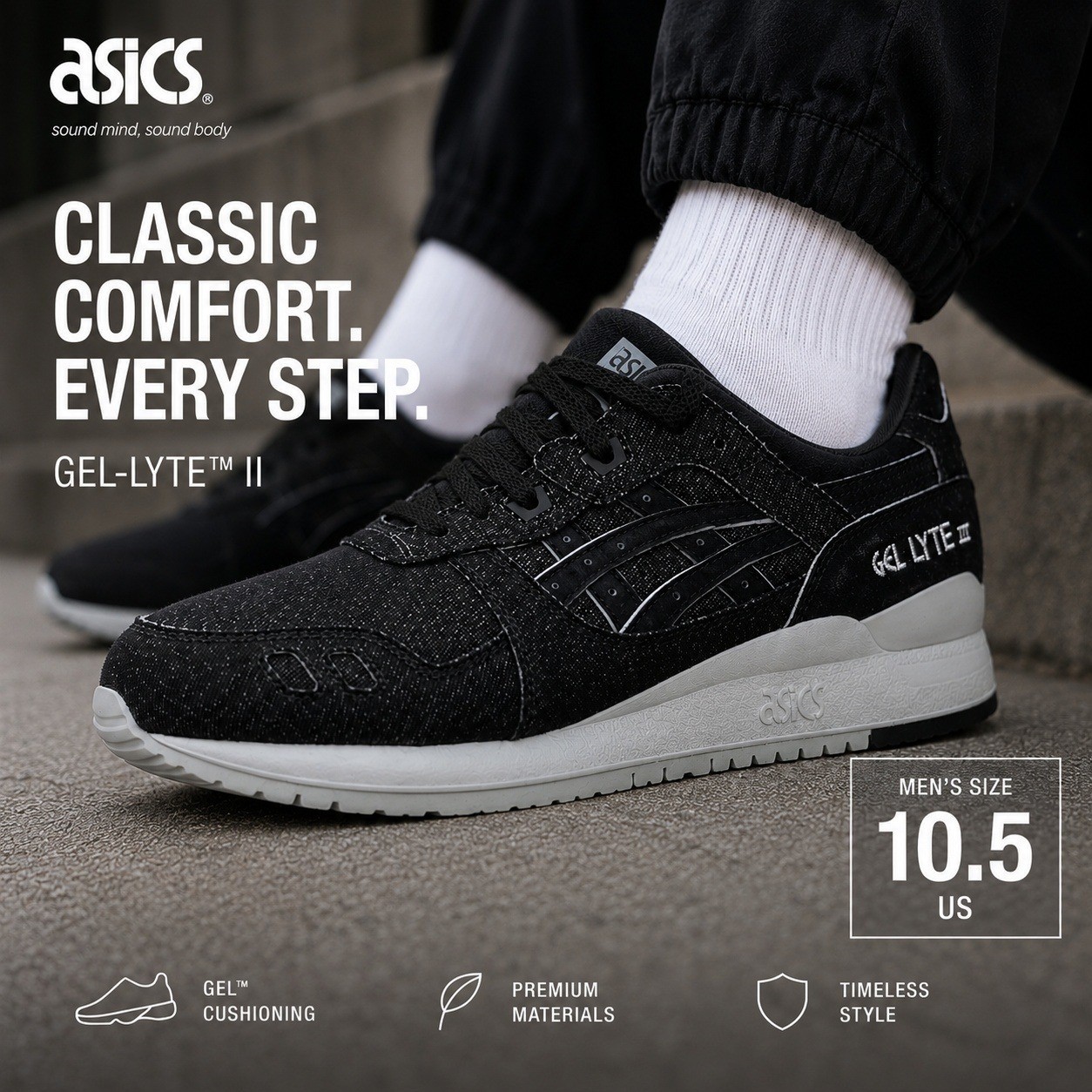 Asics Gel-Lyte III Men’s Black Grey Size US 10.5 NEW in Box