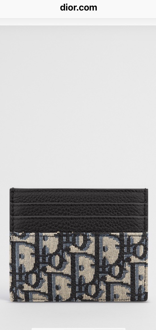 Dior Oblique Logo Card Holder Wallet Leather/Fabric Blue Beige Black w/Box