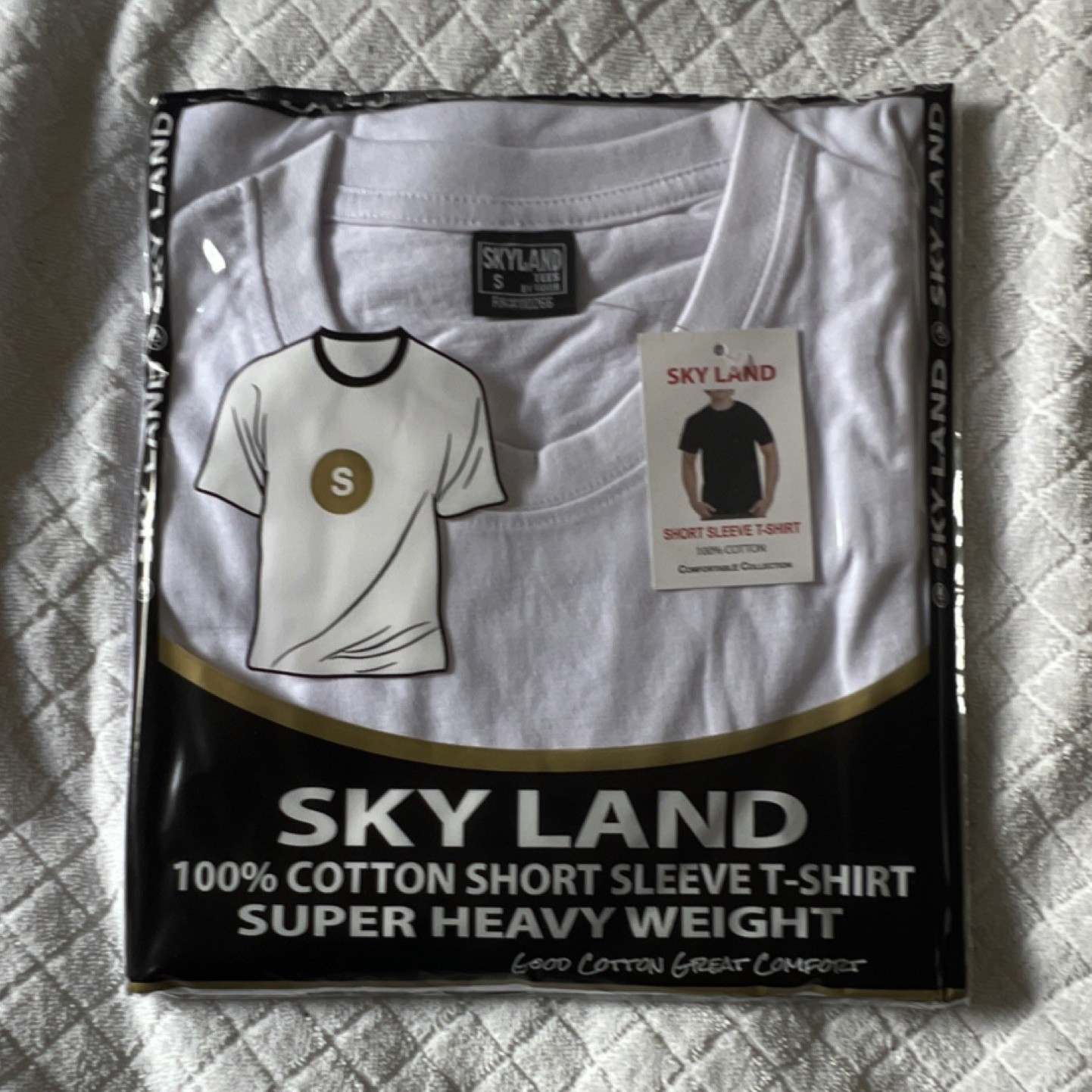 Sky Land Men’s S Heavyweight 100% Cotton White Jersey Short Sleeve T-Shirt