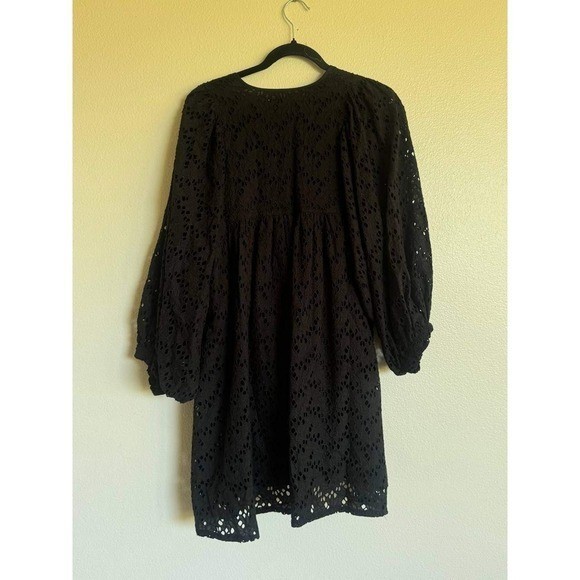 Mille Daisy Long Sleeve Eyelet Mini Dress Cotton Boho Resortwear Euro Summer