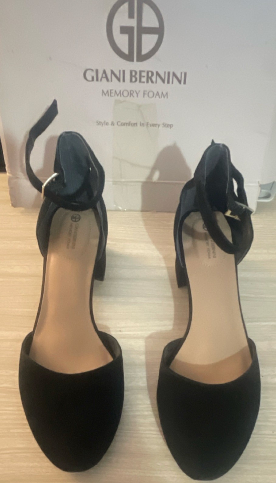 Giani Bernini Women’s Black Suede D’Orsay Ankle Strap Buckle Heels 8M
