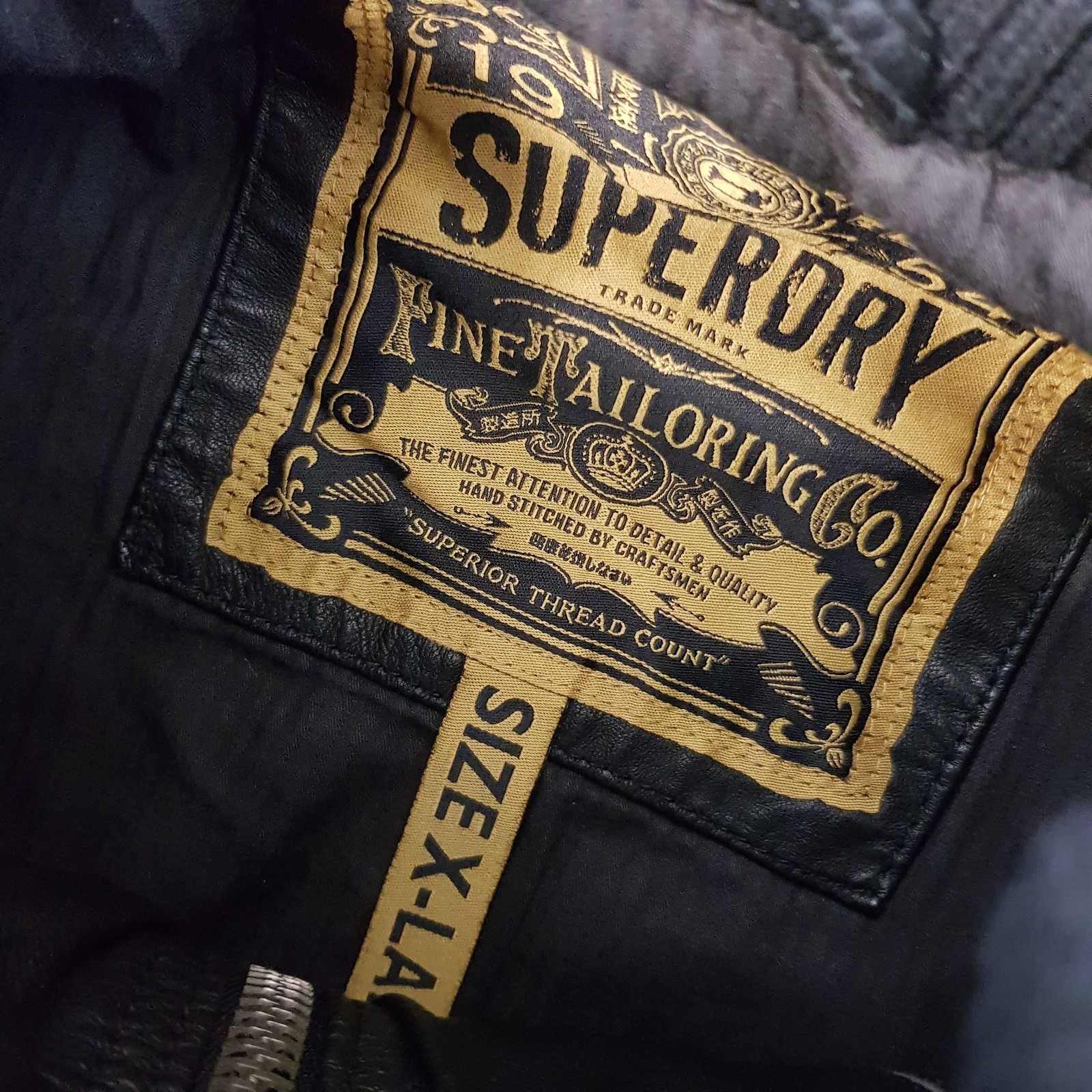 Superdry Mens Jacket XL Black Leather Brad Biker Coat Moto Cafe Racer Trucker