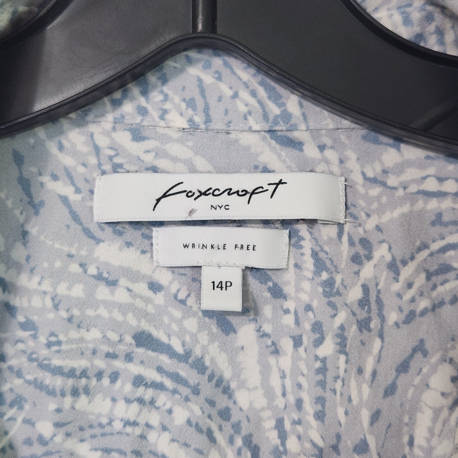 Foxcroft Womens Abstract Button Up Shirt Size 14 Petite Long Sleeve Wrinkle Free