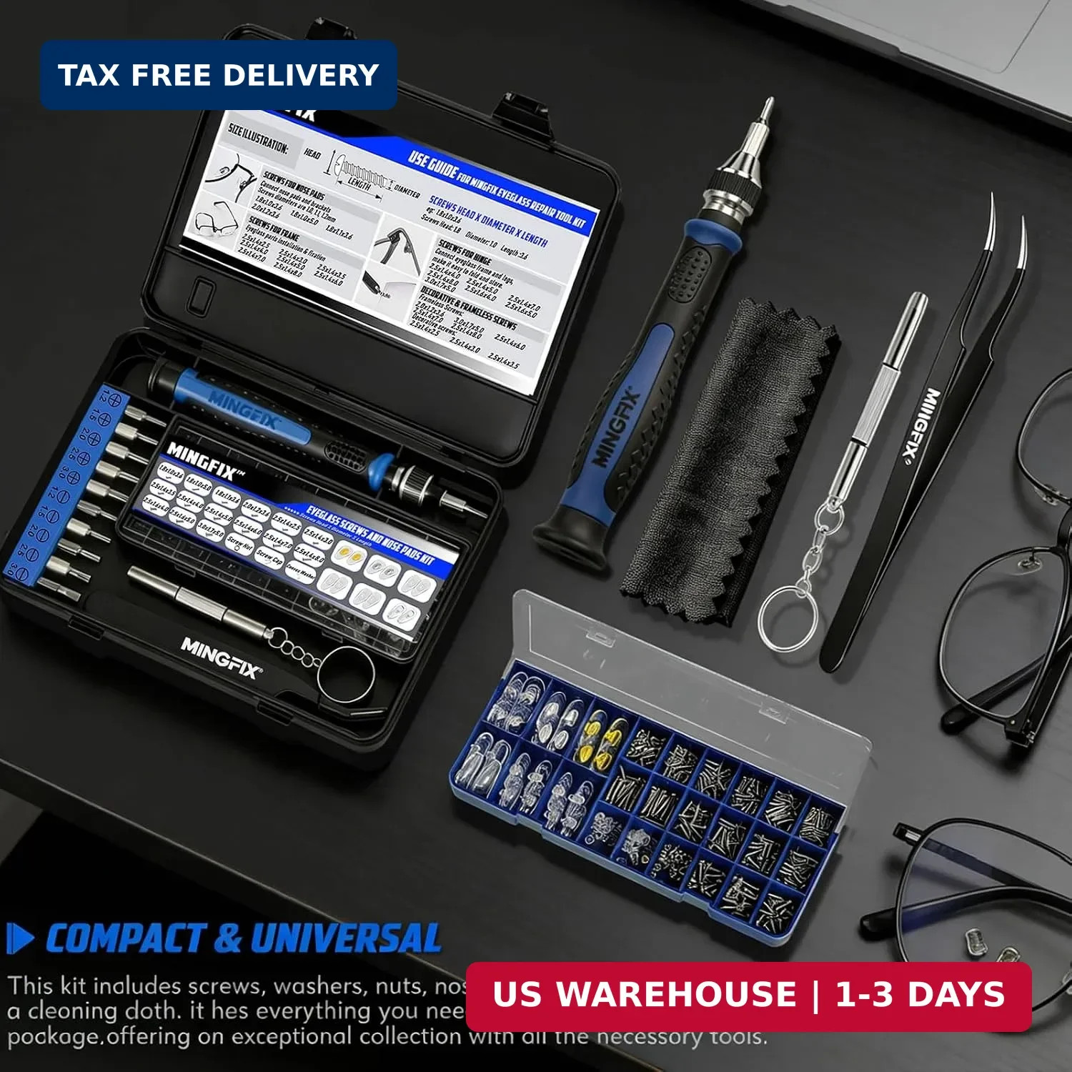 Eyeglass Sunglass Repair Kit,MINGFIX Magnetic Eye Glasses Repairing Tool Kit wit