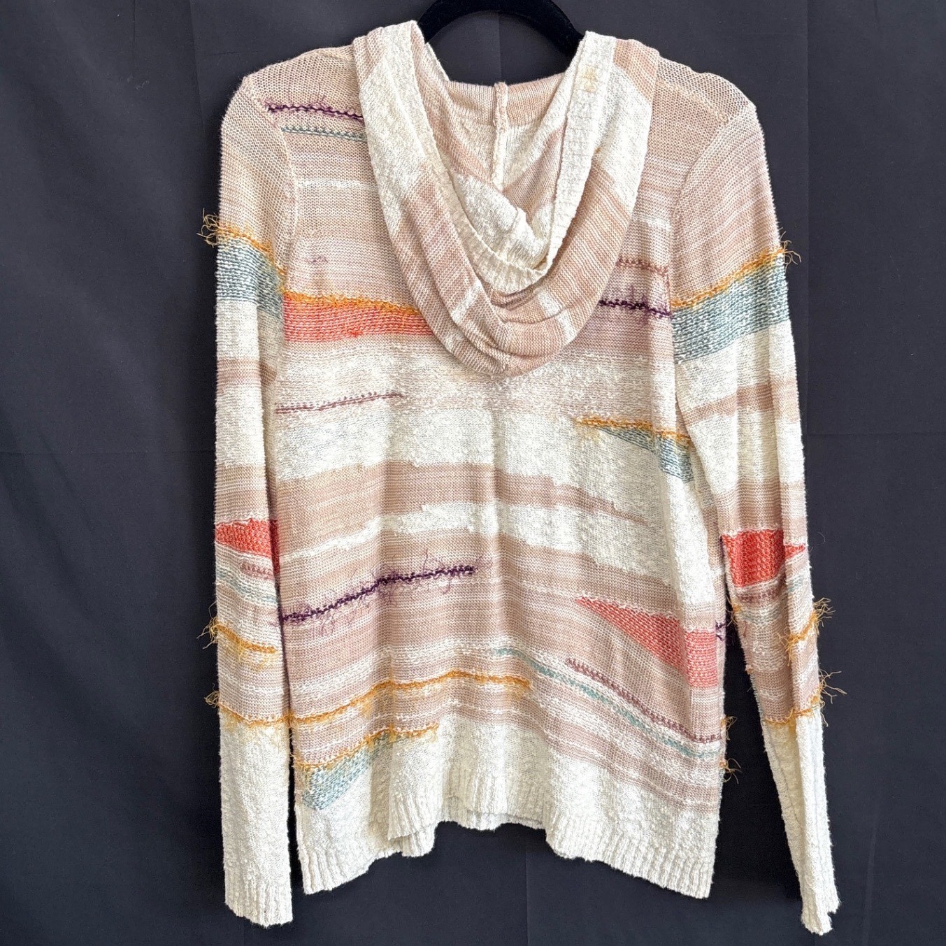 Sparrow Anthropologie M Hooded Sweater Multicolor Textured Knit Boho Stripe