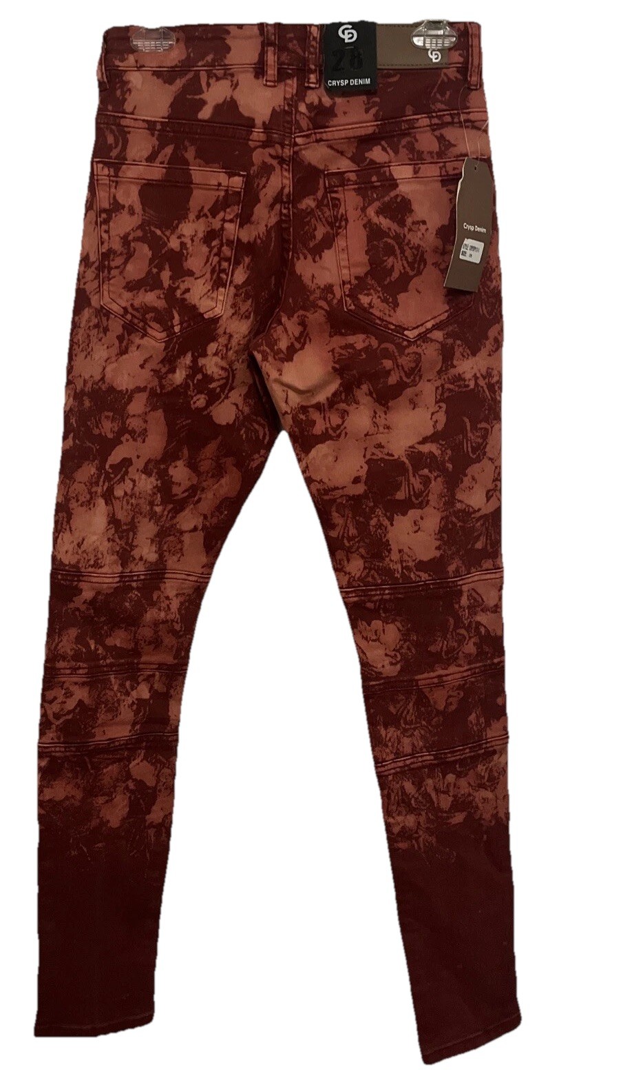 Crysp Denim Men’s Red Biker Jeans 28×34 Distressed Skinny Moto Acid Wash NWT