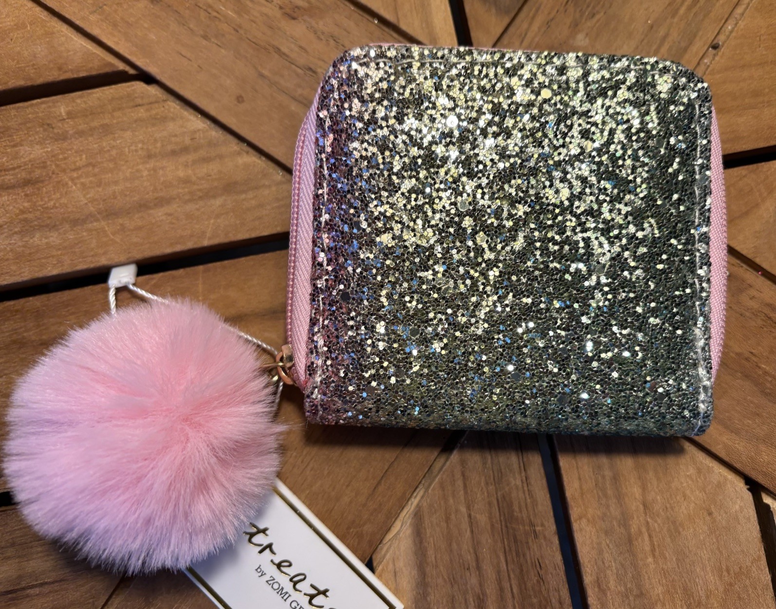 NWT Glitter Wallet Silver Gold Pink Girls Pom Pom Special Occasion
