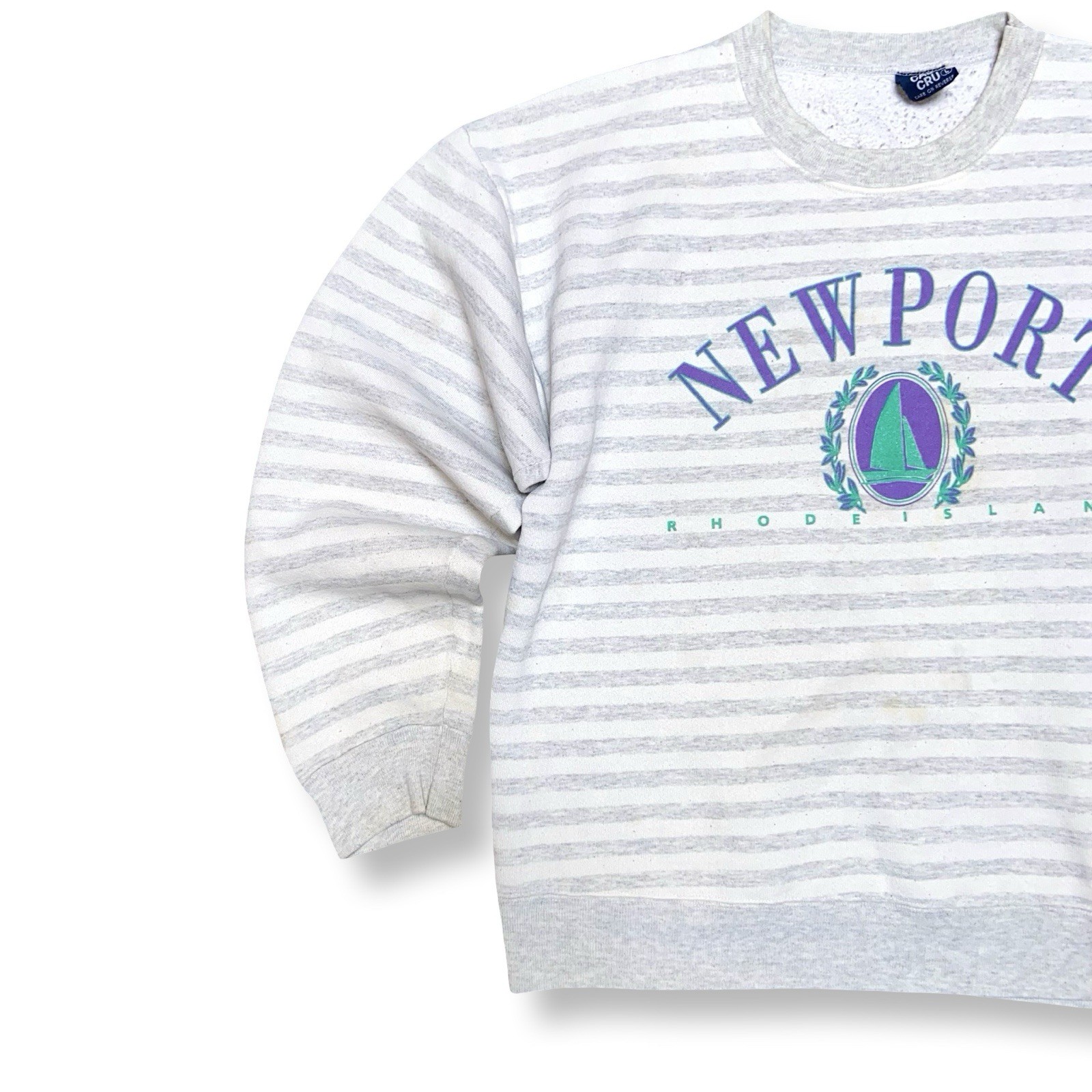 Vintage Newport Rhode Island Striped Crewneck Sweatshirt Mens L 80s USA Cal Cru