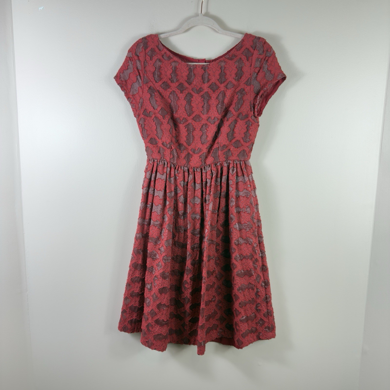 MOULINETTE SEOURS womens size 4 Rubied Red lace crochet fit and flare dress