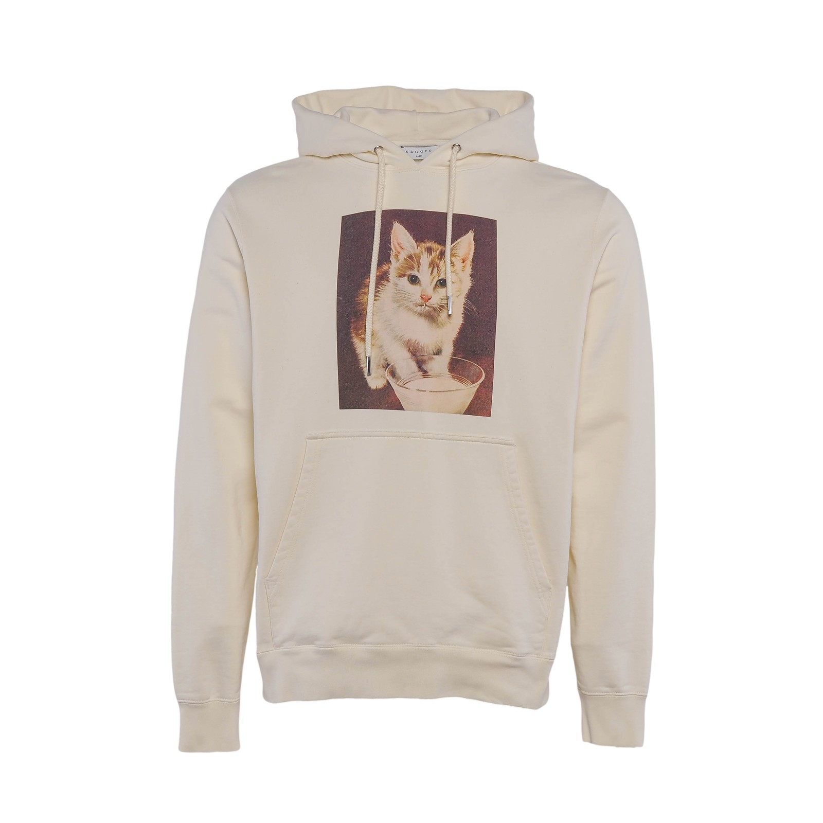 Sandro Hoodie Beige Size L Mens Hooded Sweatshirt Cotton Cat SHPSW00419