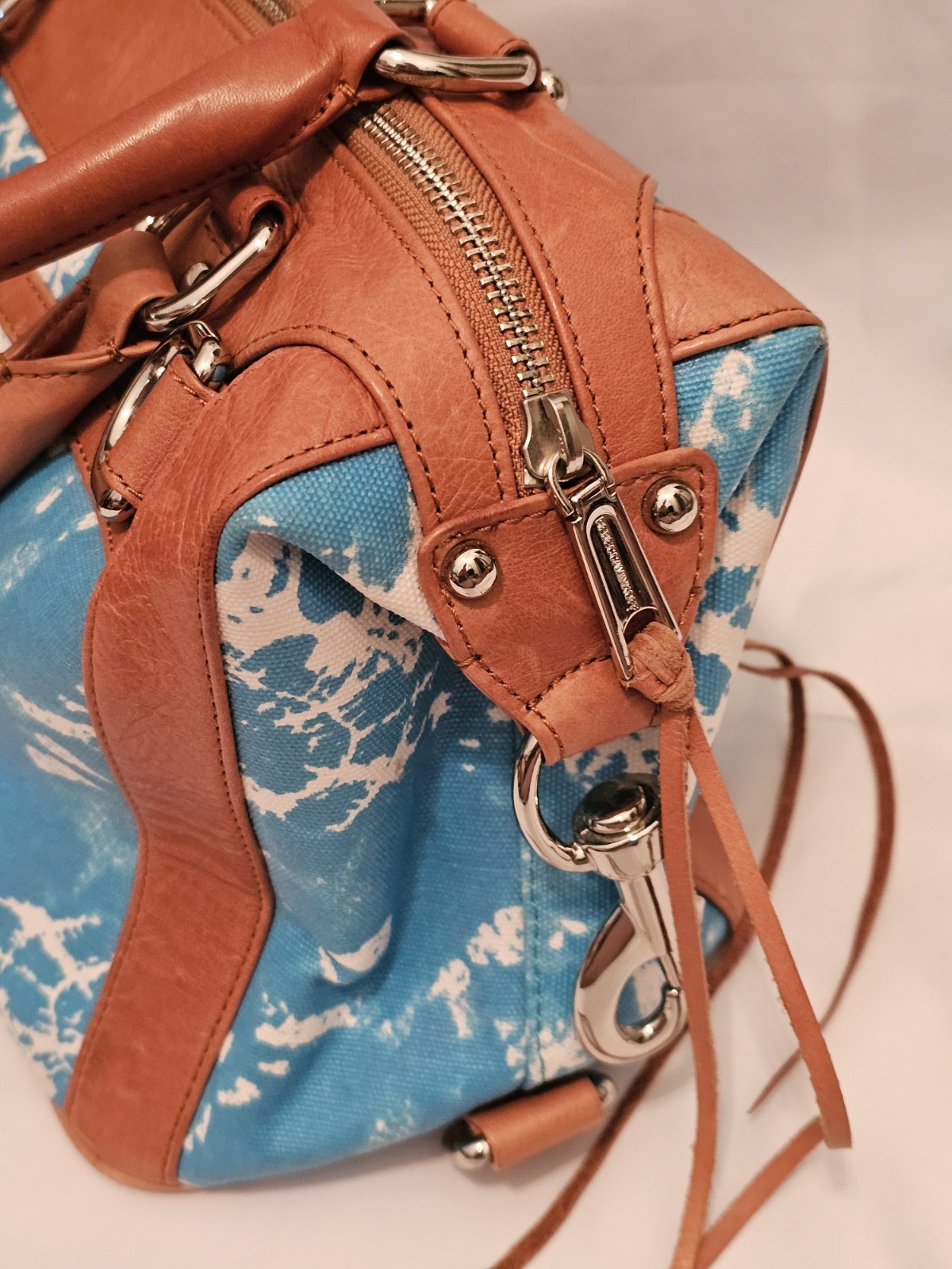 Rebecca Minkoff M.A.B Mini Satchel in Aqua, White and Tan* No Shoulder Strap*