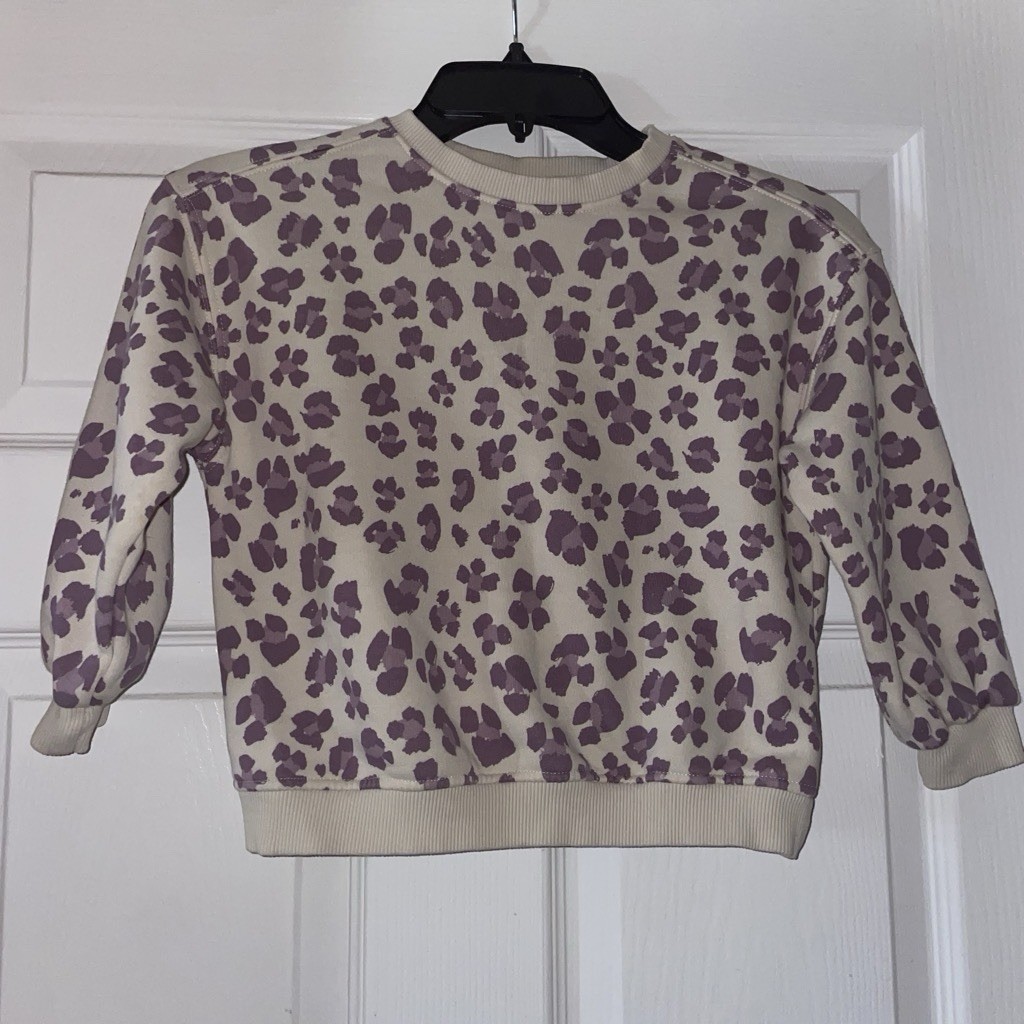 ZARA Girls Animal Print Pullover Sweatshirt Beige Purple Crew Neck 5 Years