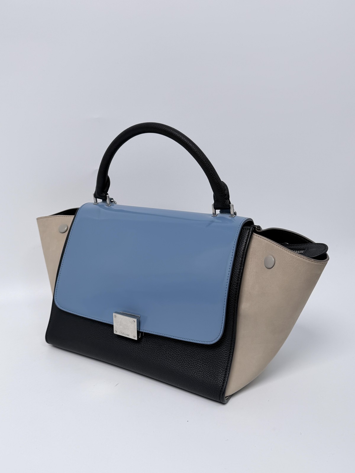 CELINE Trapeze Colorblock Handle Handbag Shoulder Bag Blue Black Beige P004CE