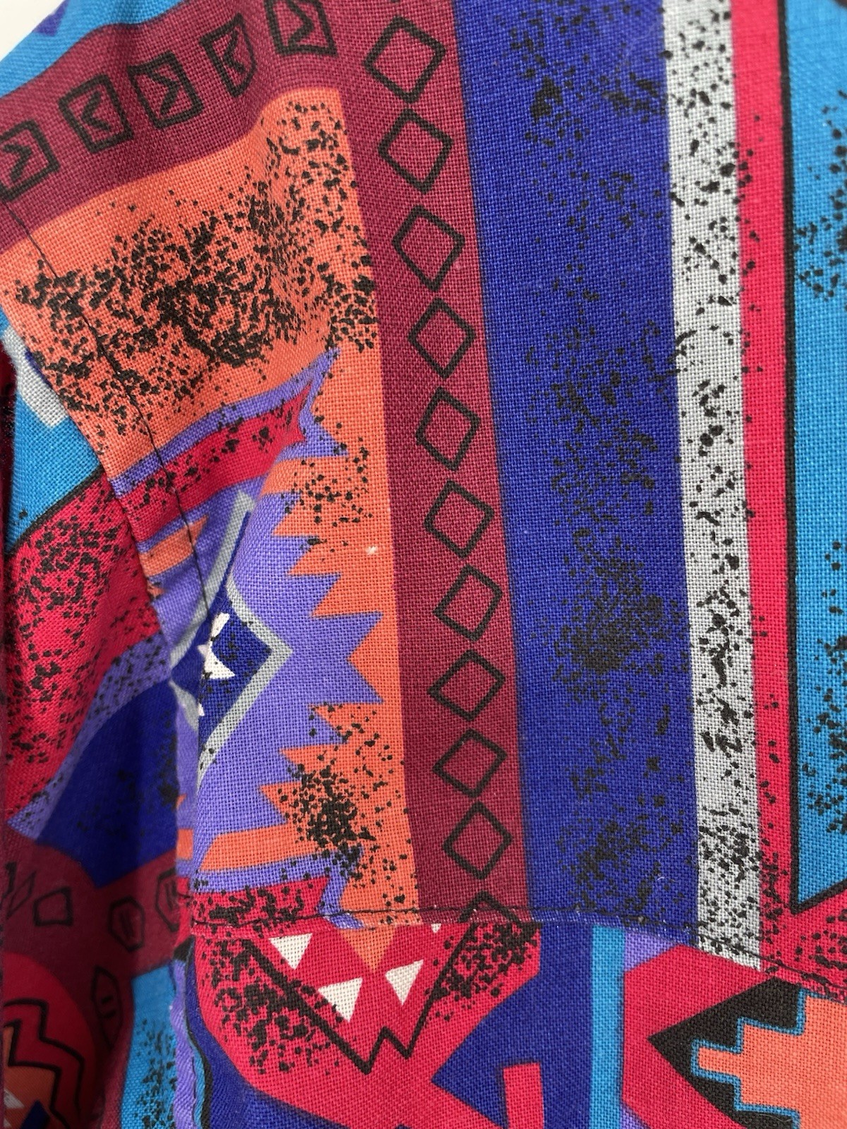 VTG 80s 90s Southwestern Aztec Rodeo Cowboy Tejano Button Up Shirt USA Made XL