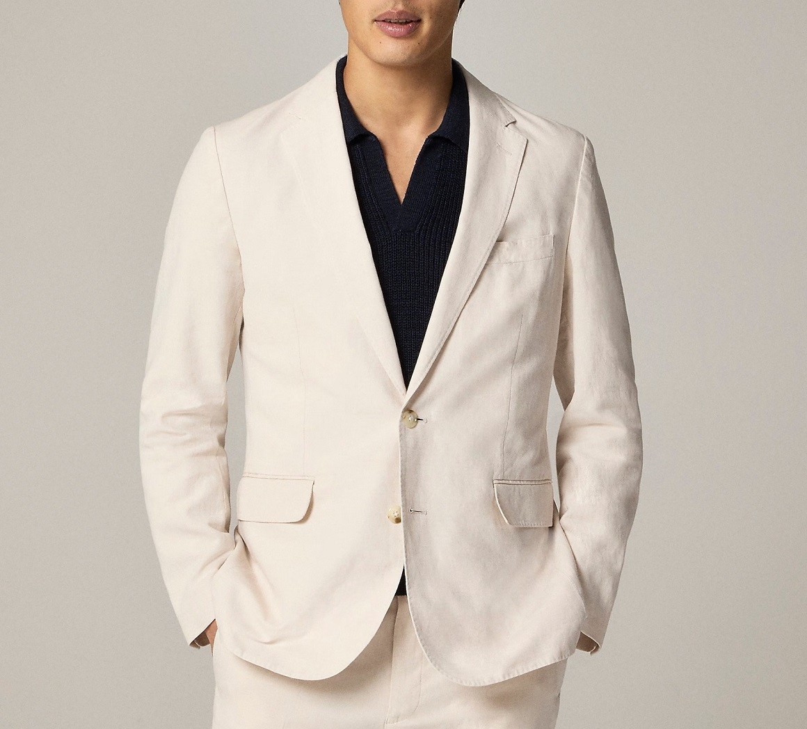 JCREW blazer Ludlow ivory cotton linen 42 off-white unlined suit jacket slim 42R
