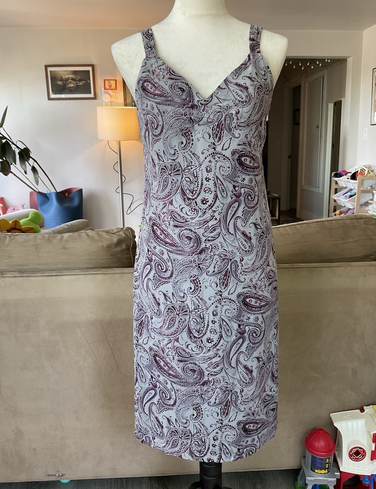 🪻Vintage Y2K Whimsigoth Lavender Paisley Midi Slip Dress 8 Petite