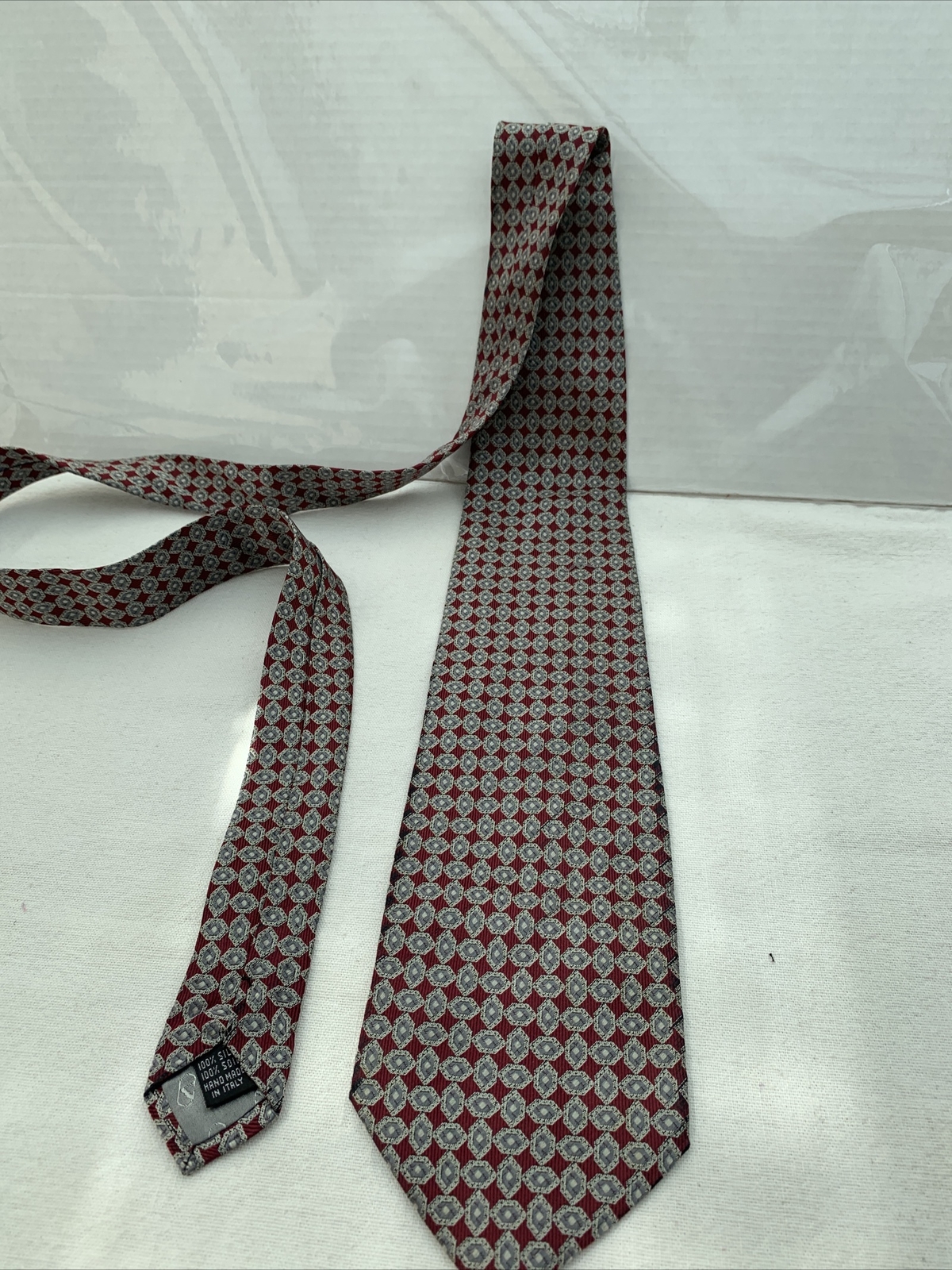 Vintage Pure Silk Hand Made in Italy, VALENTINO Neck Tie, Burgundy Dark Red Grey