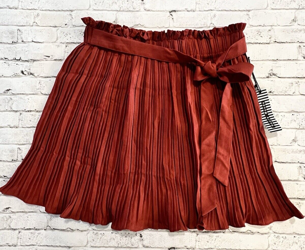 Haute Monde Skirt Womens Pleated Solid Tie Rust Large * READ New