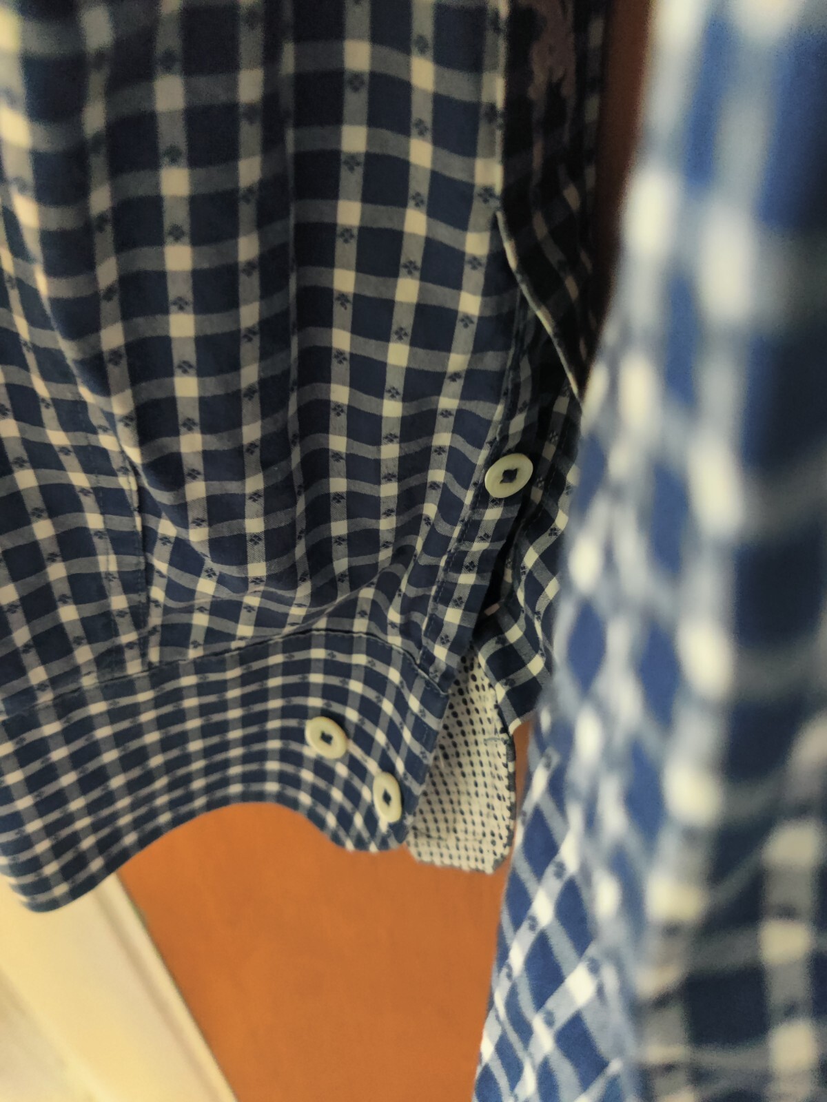 Bugatchi Uomo Barrel Cuff Dress Shirt Mens Sz 17-34/35 Navy And White Plaid Nice
