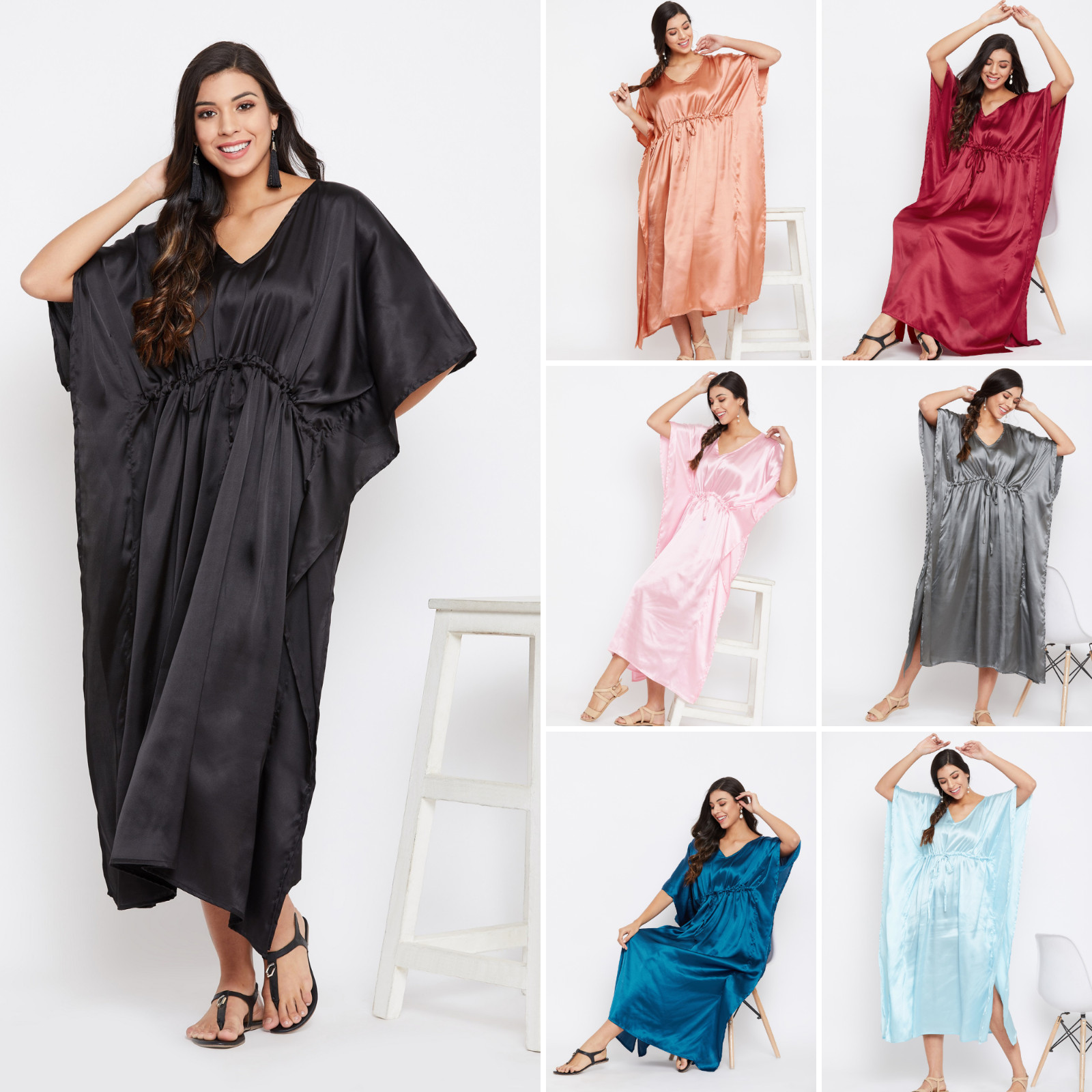 Women Plus Size Kaftan Satin Caftan Long Maxi Dress Kimono Sleeve Evening Gown