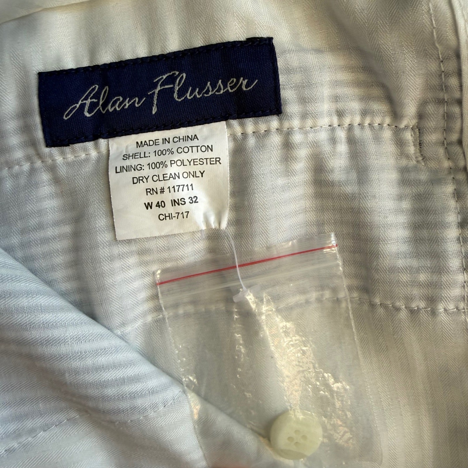 Alan Flusser Seersucker Cotton Dress Pants Blue White Stripe 40×32