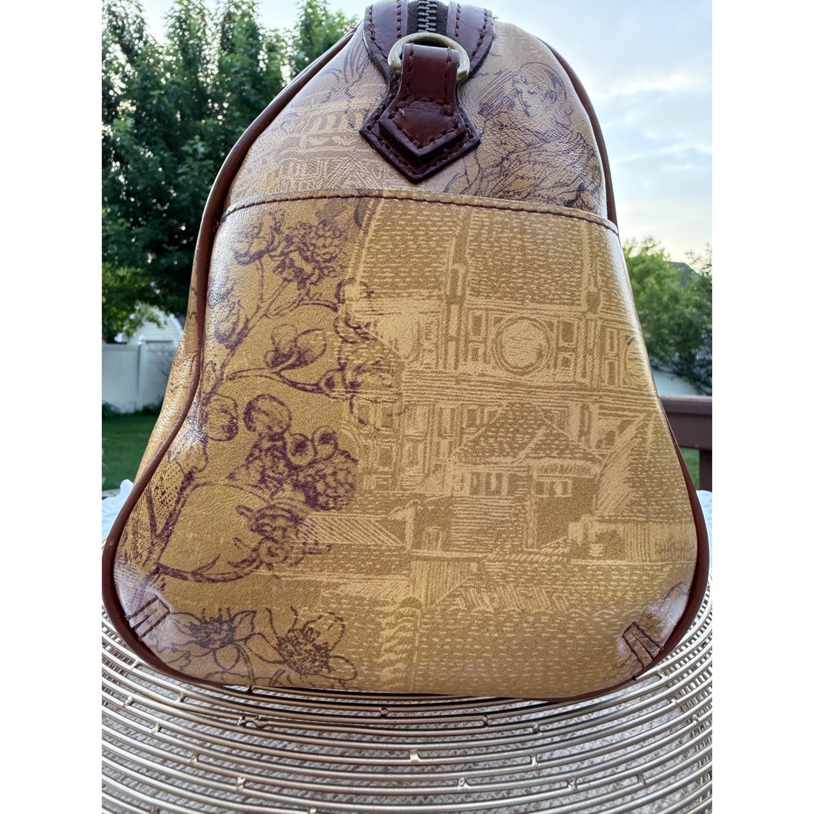 Rare Retired Patricia Nash Leather Satchel Italian Sketchbook Print Bag Tan