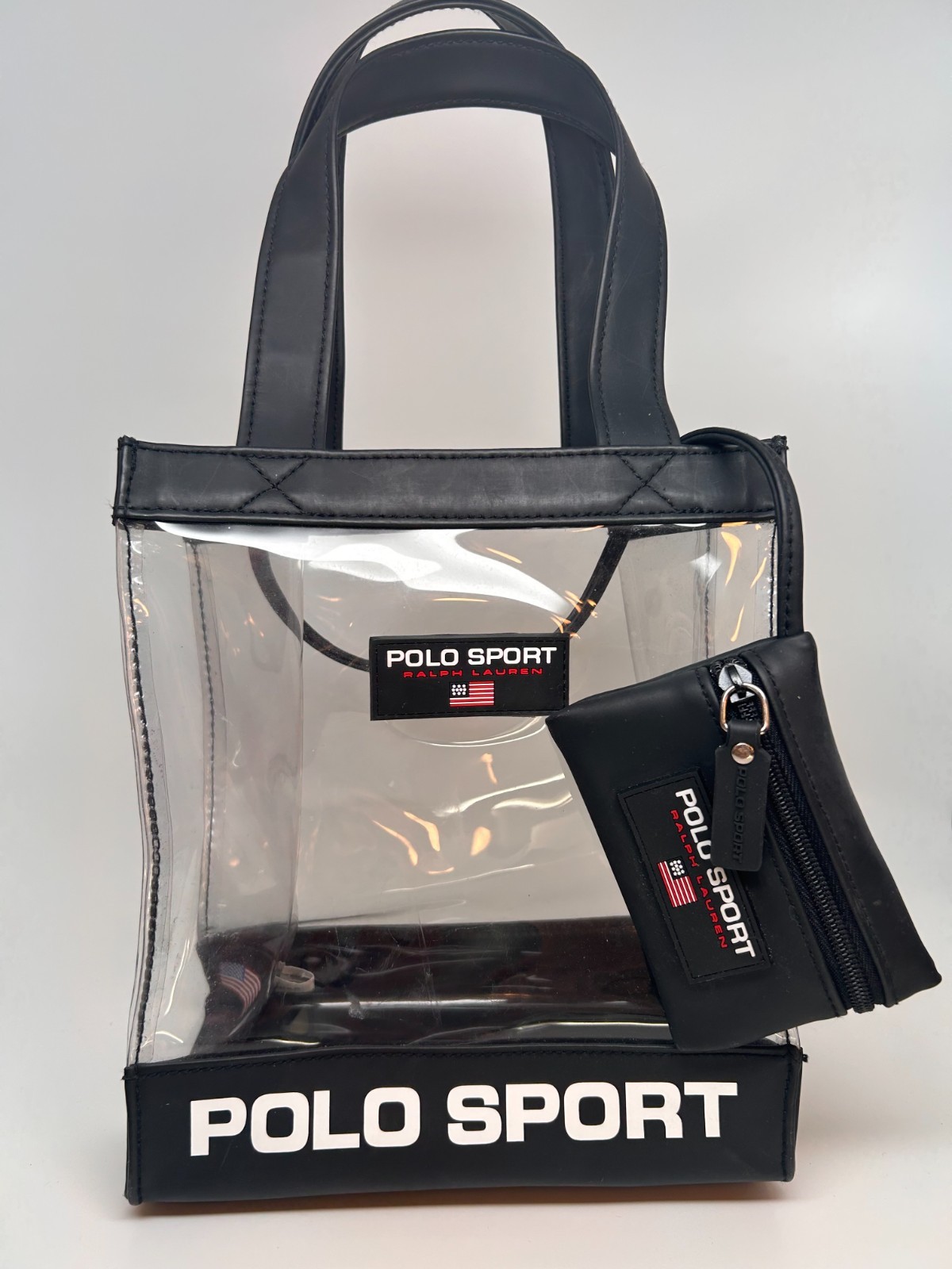 Vintage Polo Sport Ralph Lauren Clear Tote Bag Attach Coin Purse 8 X 8.75 X 4.5″