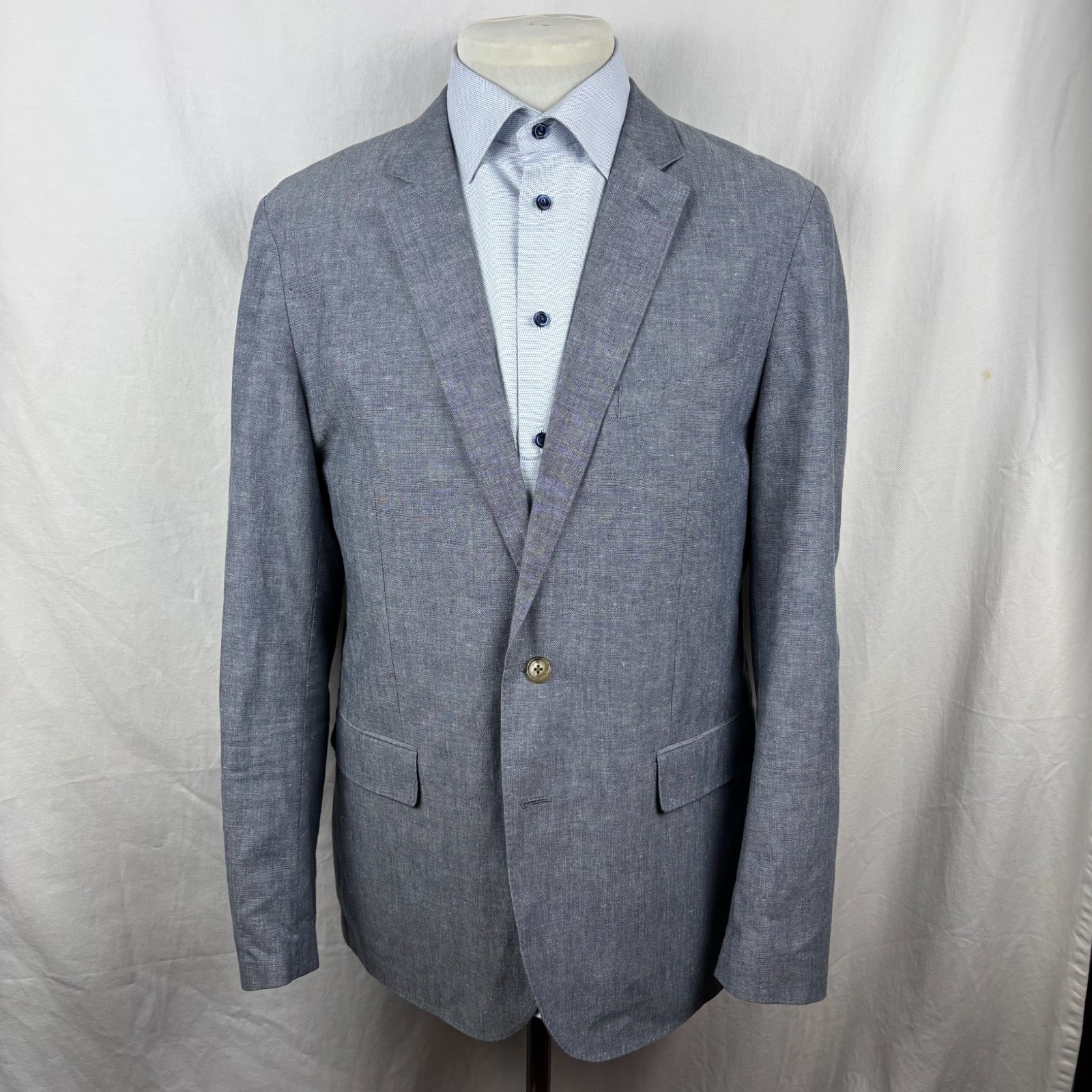 J.Crew Ludlow Chambray Linen Cotton Sport Coat Blazer 42L Blue Portugal