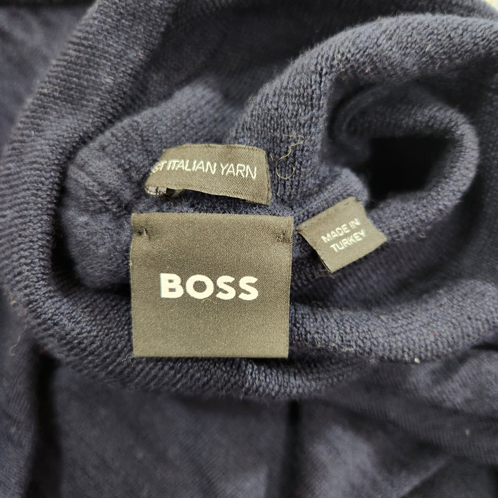 Hugo Boss Sweater Mens Large Blue Musso Turtle Neck Virgin Wool Yarn Fits Medium