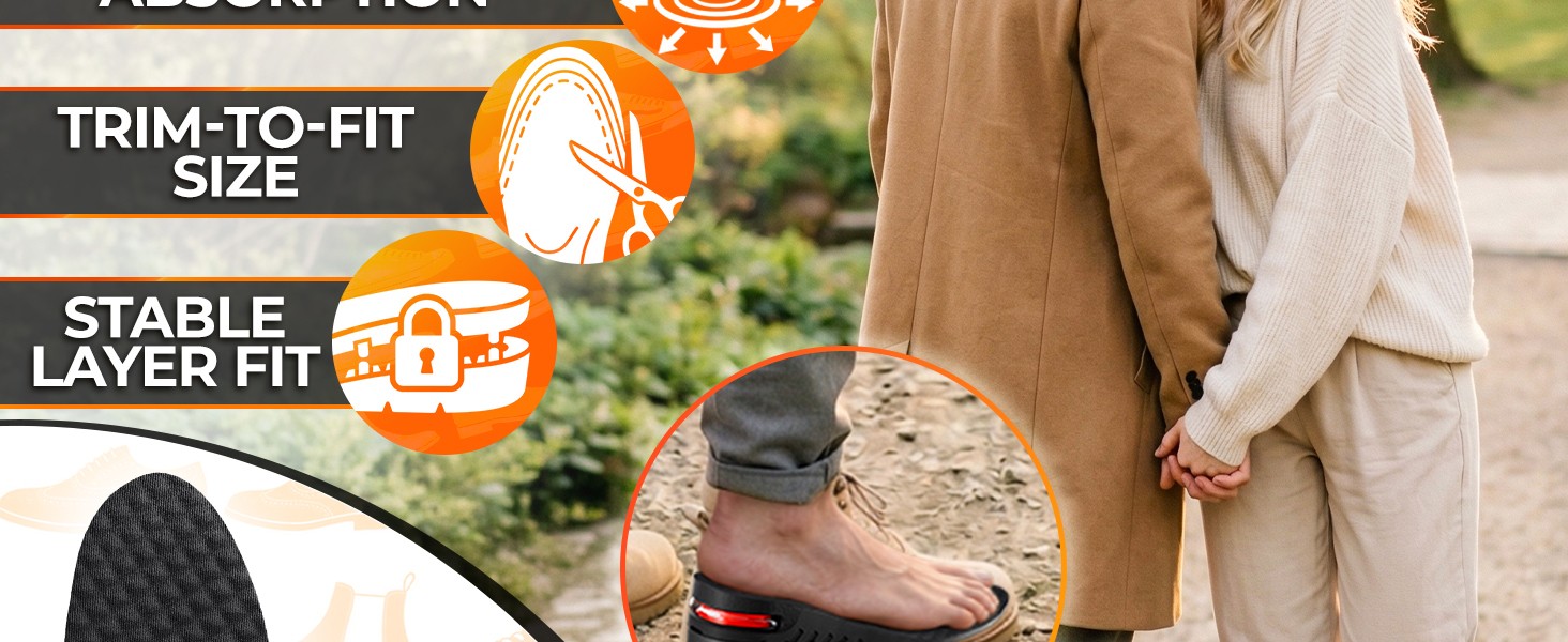 4-Layer Height Increase Insoles for Men & Women, 1.2-3.54 in (3-9 cm) |