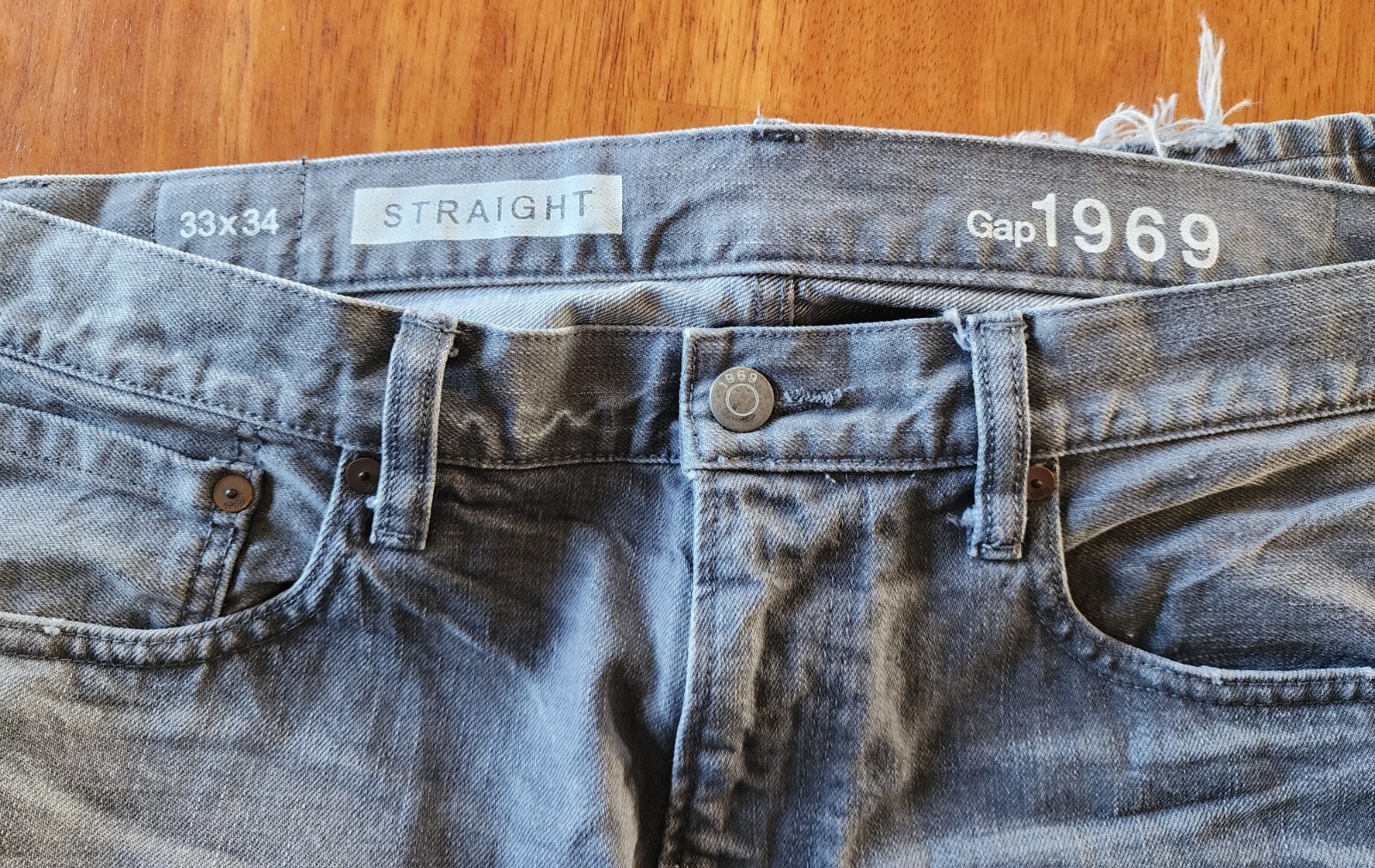 Gap 1969 Men’s Straight Jeans 33×34 Gray Faded Distressed 100% Cotton Denim male