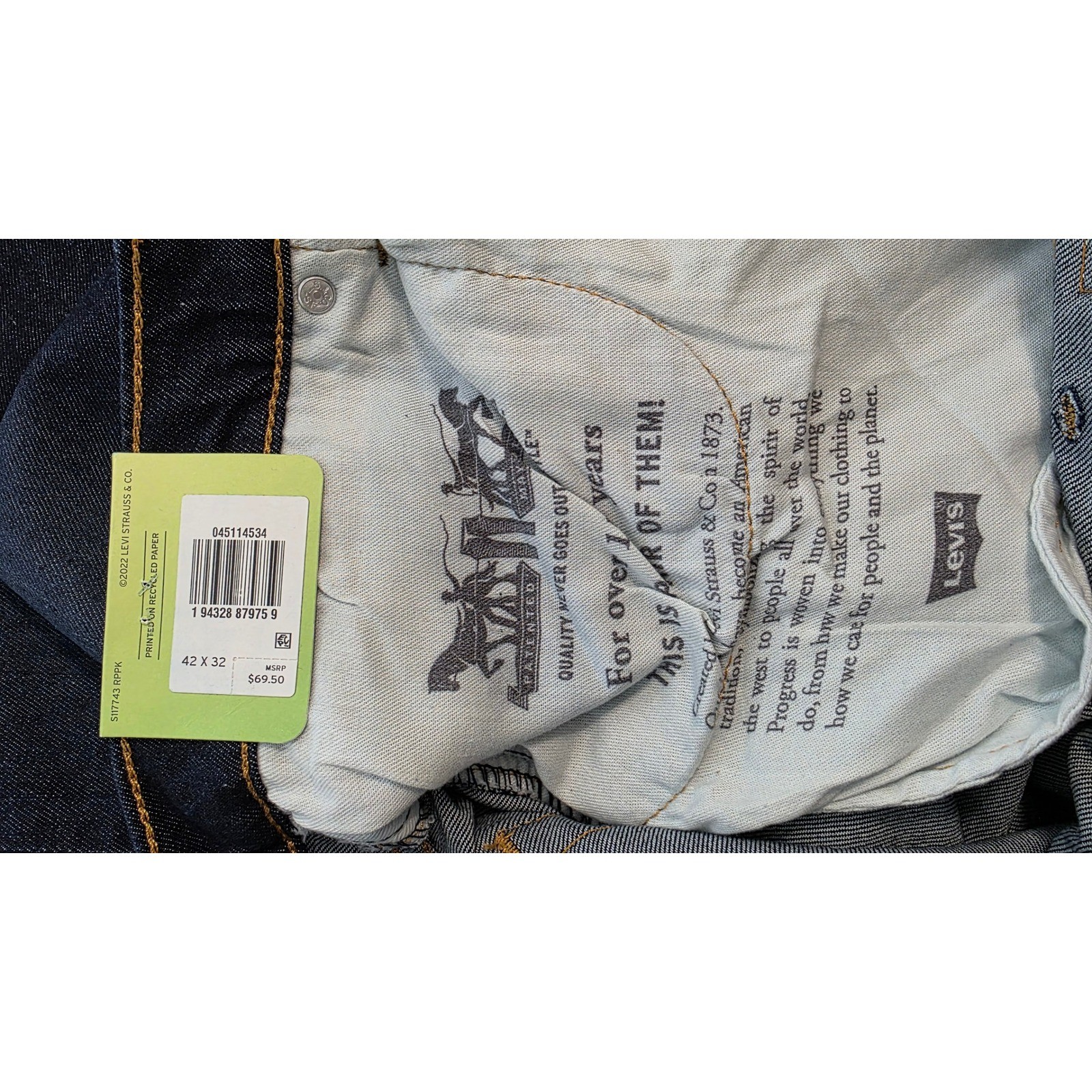 Levis 511 Slim Fit Stretch Jeans Men’s 42×32 Dark Indigo Blue NEW