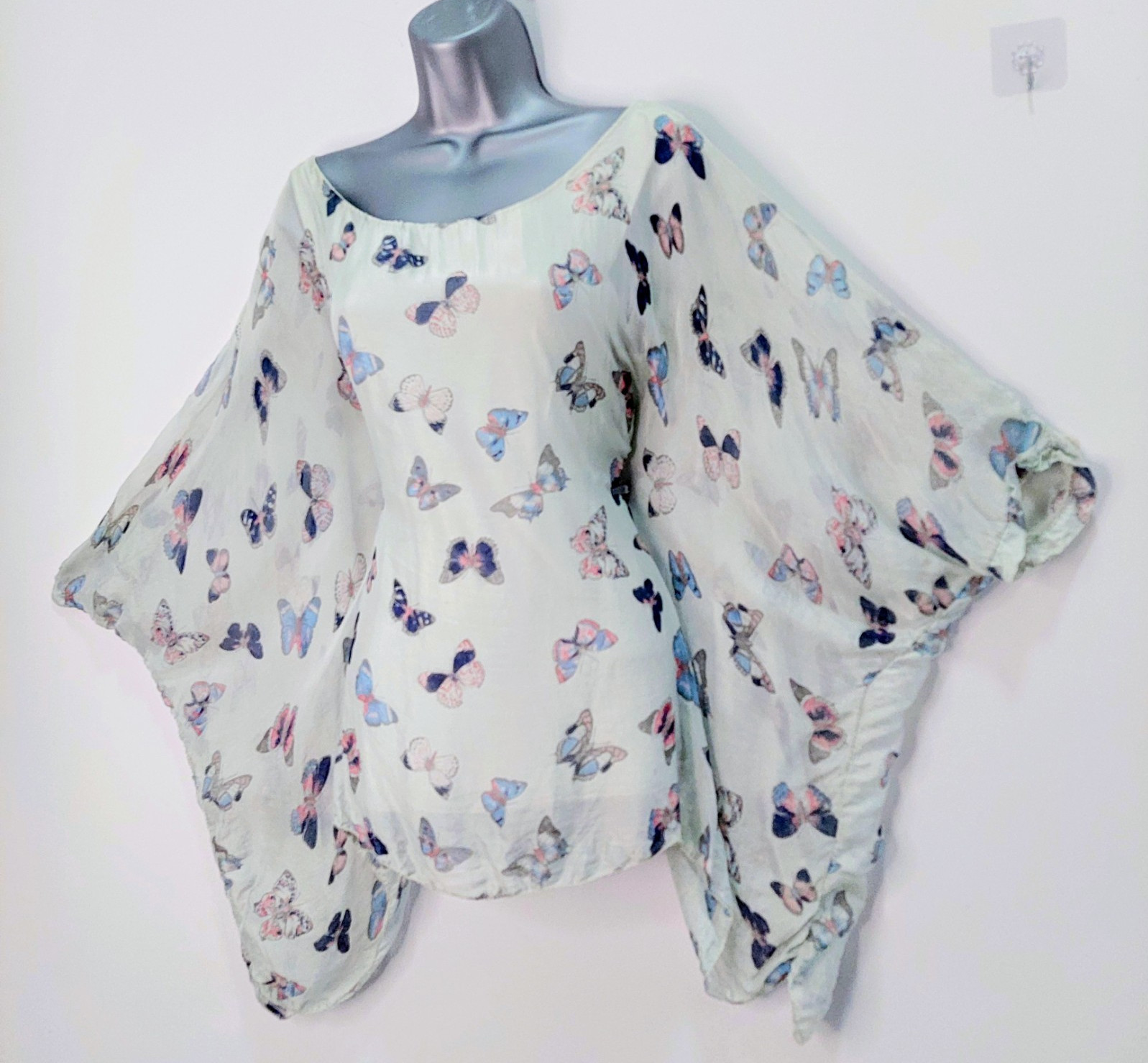 H Trend Womens UK 12 14 M Silk Blend Butterfly Batwing Top Summer Holiday Lined