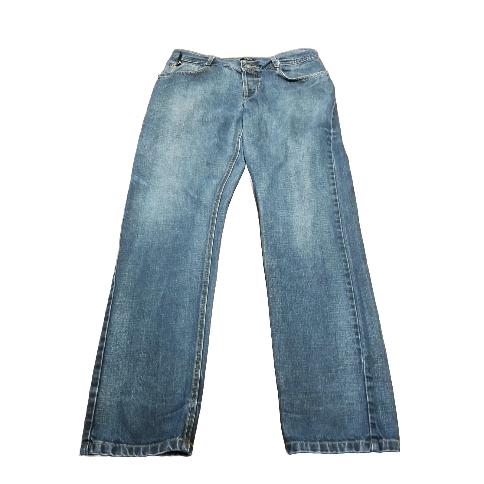 CNC Costume National Men’s Jeans Blue Straight Button Fly Cotton Denim (34×33.5)