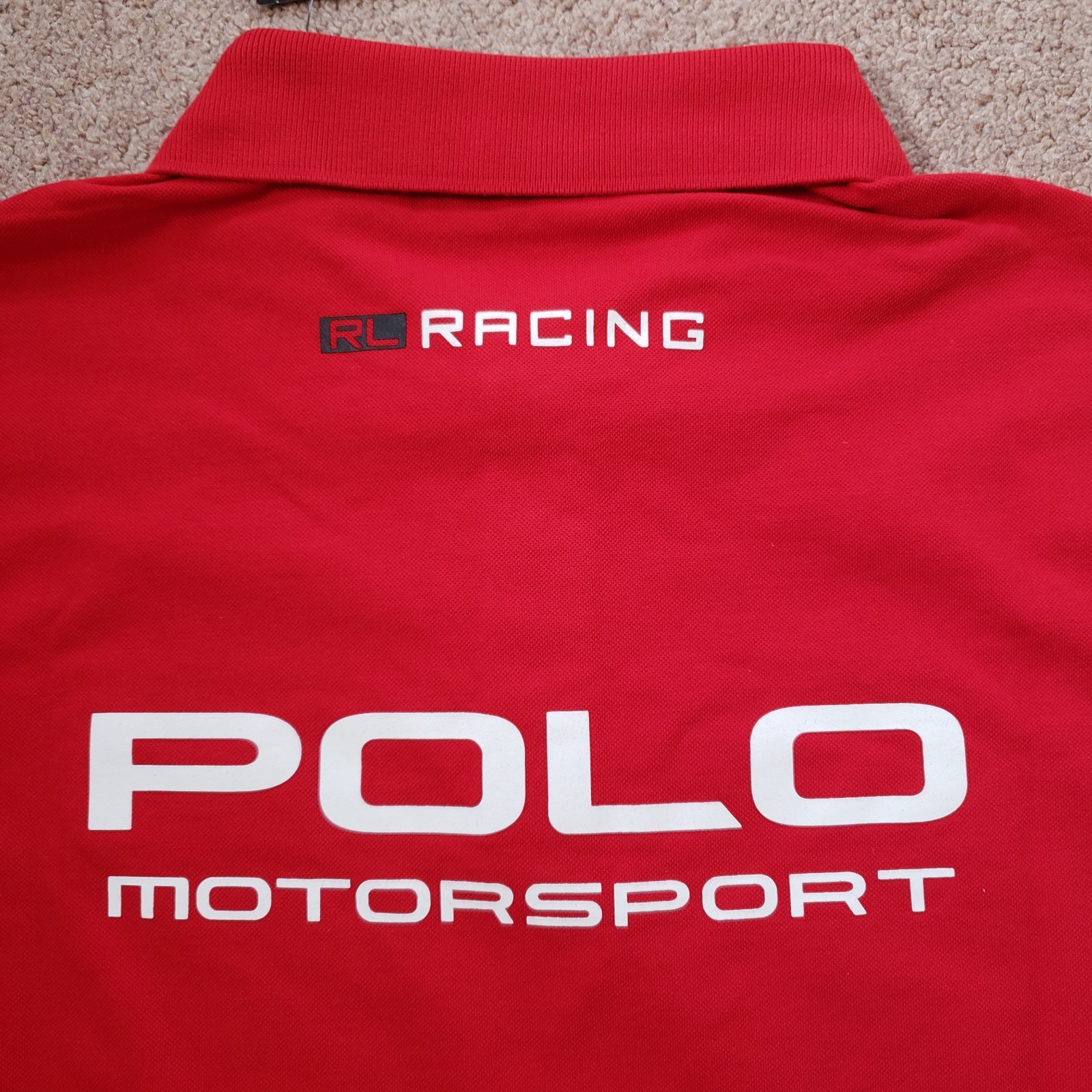 Polo Ralph Lauren Motorsport Racing Size Large Classic Slim Fit Red Polo Shirt