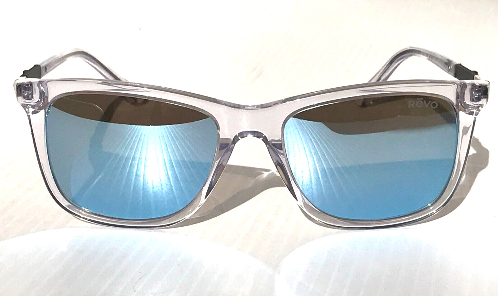 NEW REVO COVE Shiny Crystal Clear POLARIZED Blue Lens Sunglass 1164N 09 BL