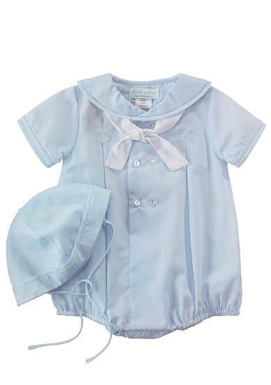 NWT Petit Ami Blue Sailor Collar Knot Romper 6 Months 6M Hat Baby Boys Bubble