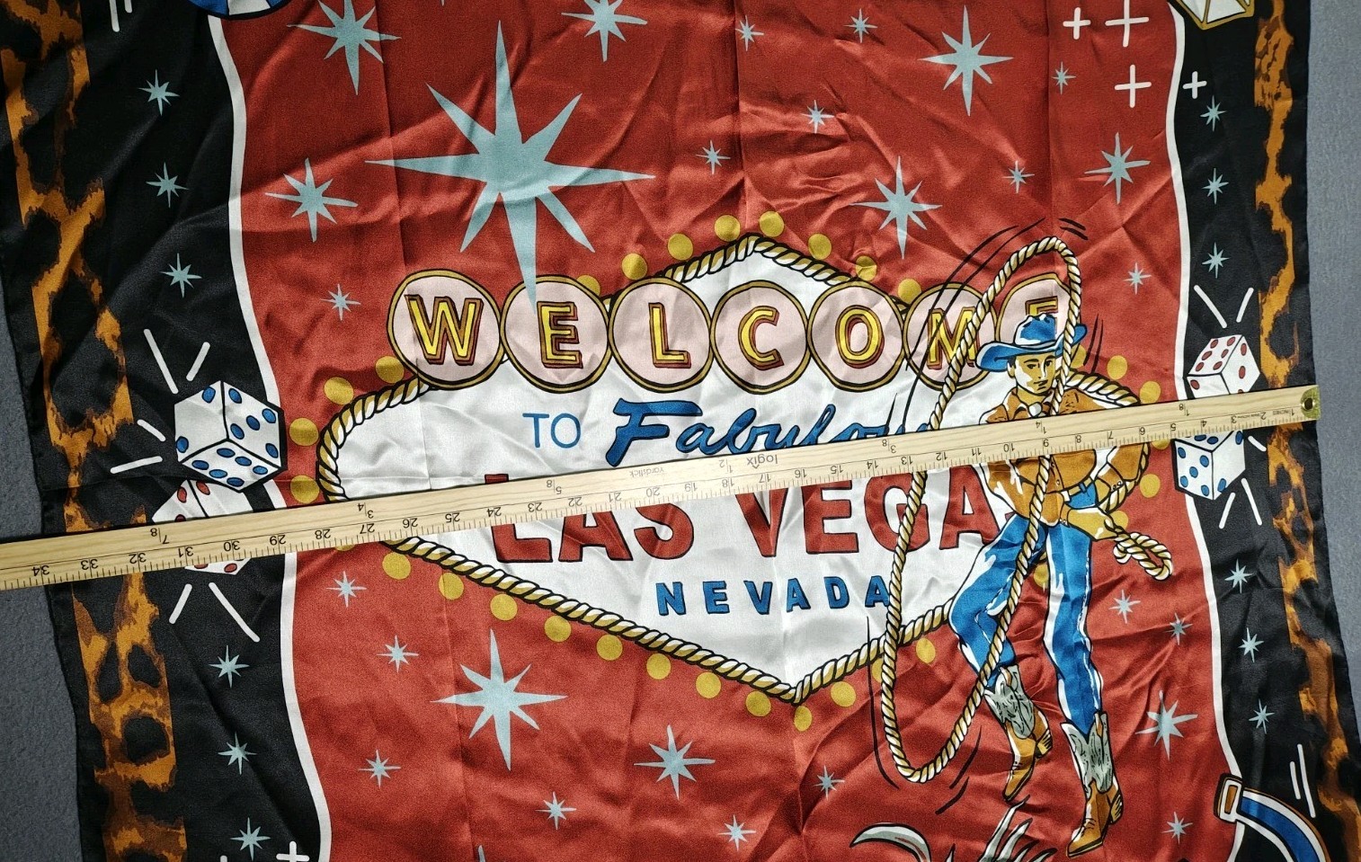 $75 DOUBLE D RANCH Welcome To Fabulous Las Vegas 100% Silk Scarf EUC
