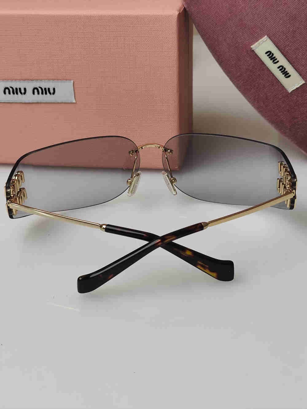 Miu Miu SMU A51 5AK-50K Light Gray Sunglasses Rectangle Authentic Designer New
