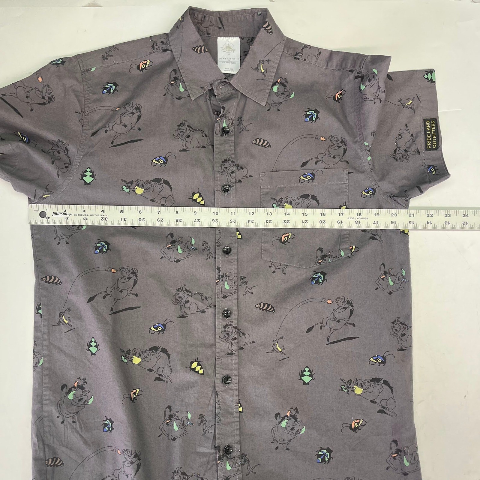 Disney Lion King Timon Pumbaa Button Down Shirt Mens Short Sleeve Woven Size M