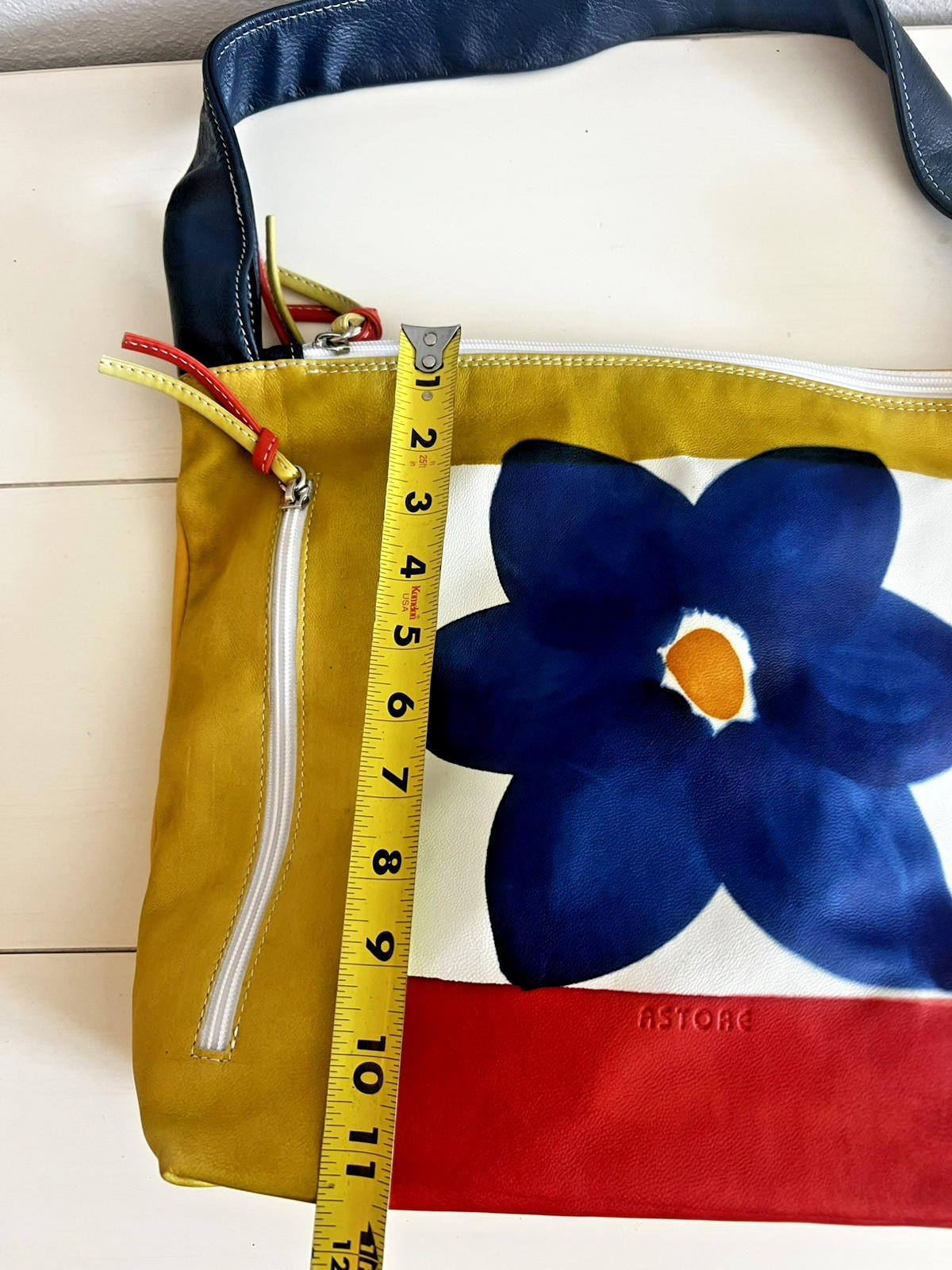 ASTORE Hand Painted Leather Bag Italy Colorblock Floral Shoulder Hobo Purse