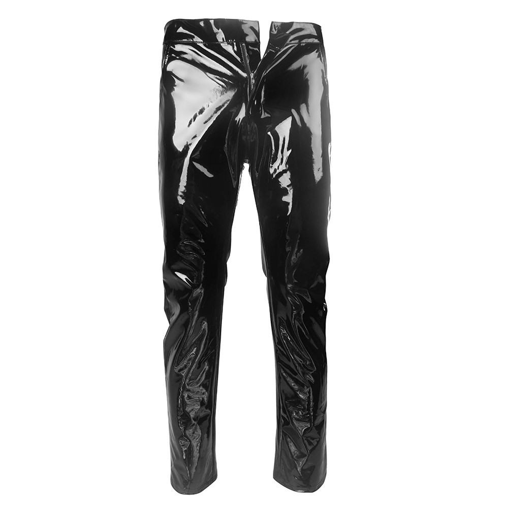 Men Faux Leather PVC Pants Trousers Long Shiny Clubwear Punk Gothic Black Pants