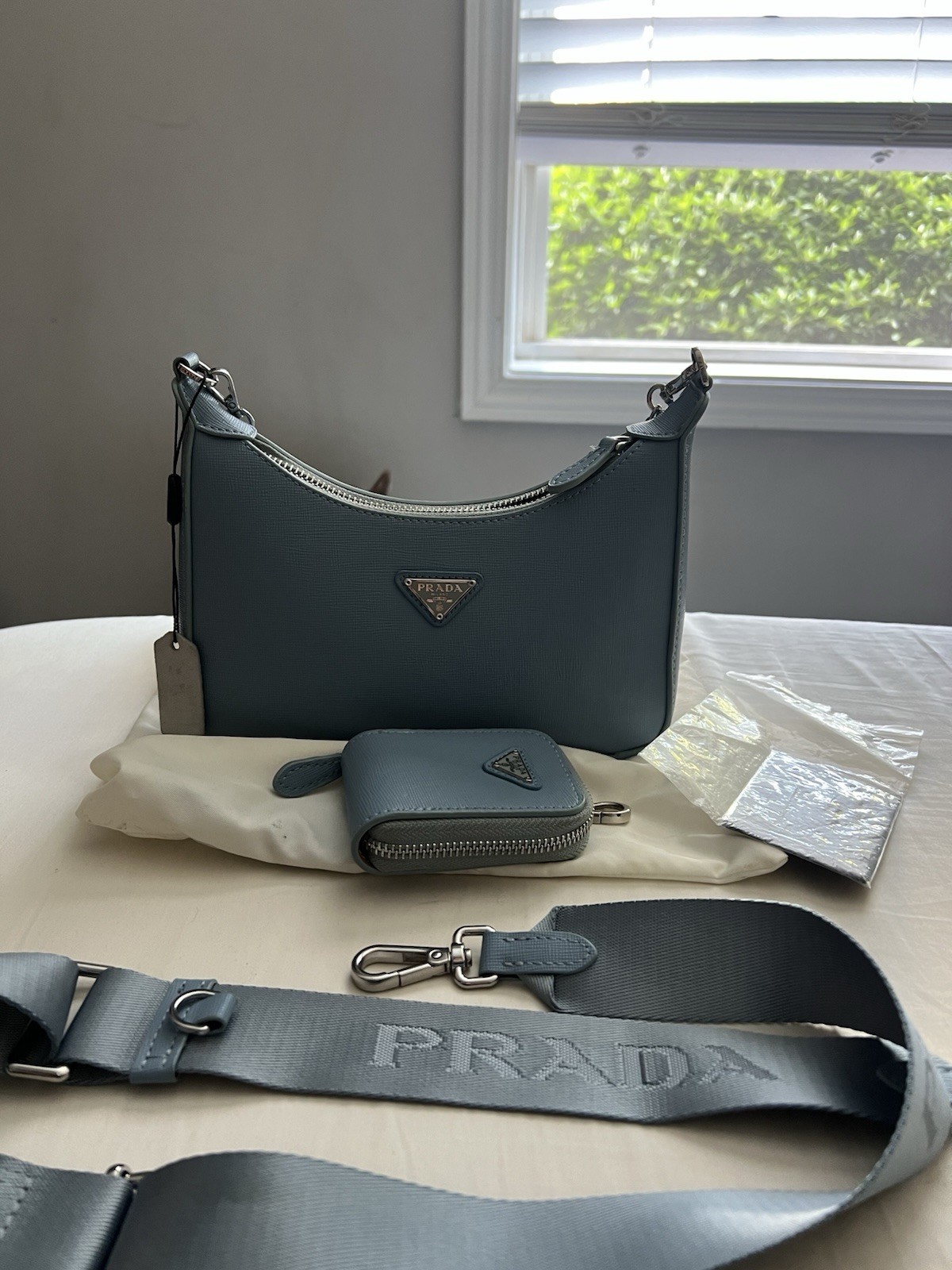 PRADA ReEdition 2005 Shoulder Bag-Rare Blue & Silver