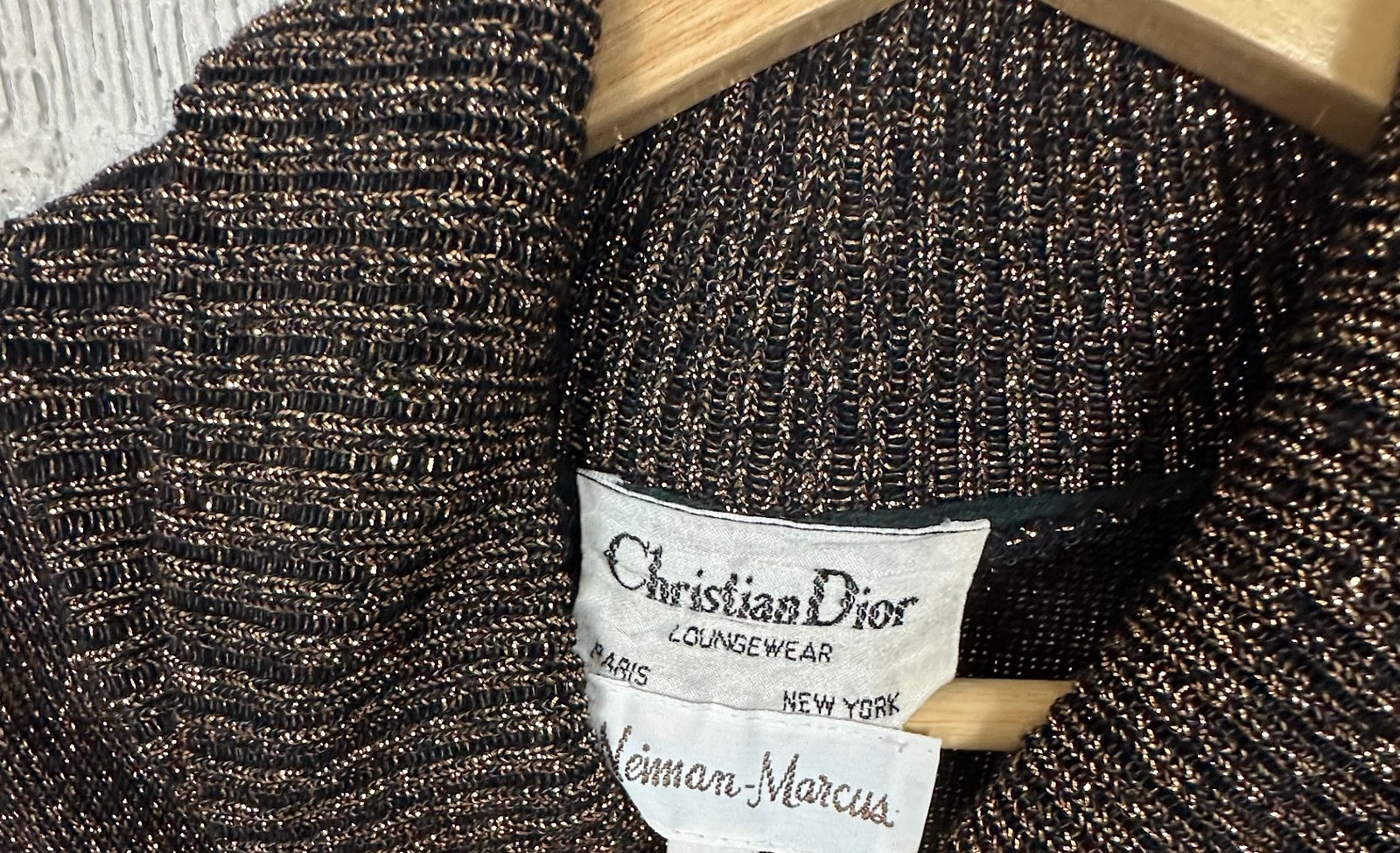 Vintage Christian Dior Loungewear Metallic Gold/Black Ribbed Turtleneck Sweater