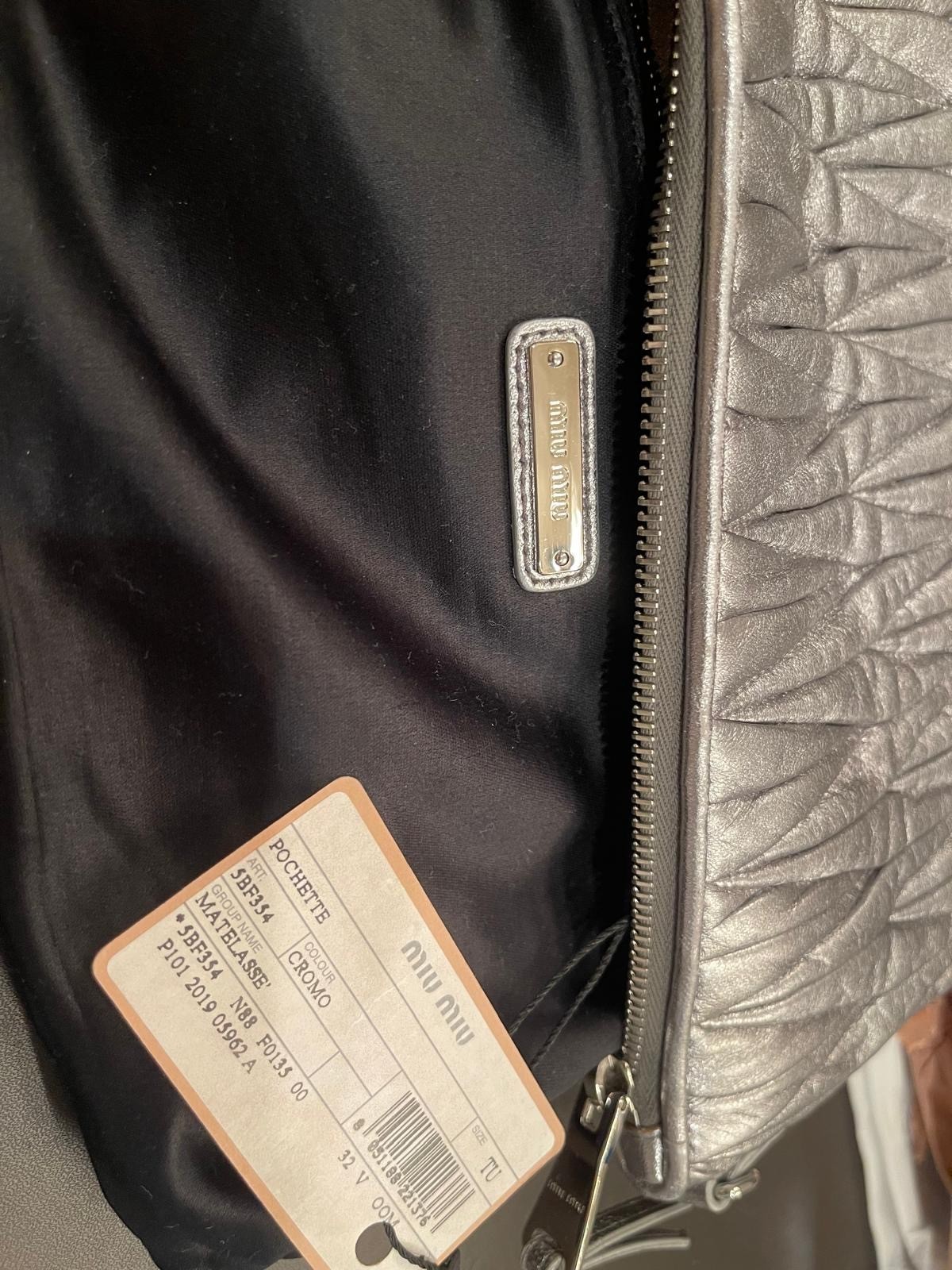 Silver Miu Miu Matelasse Metallic Leather Clutch or Crossbody Bag